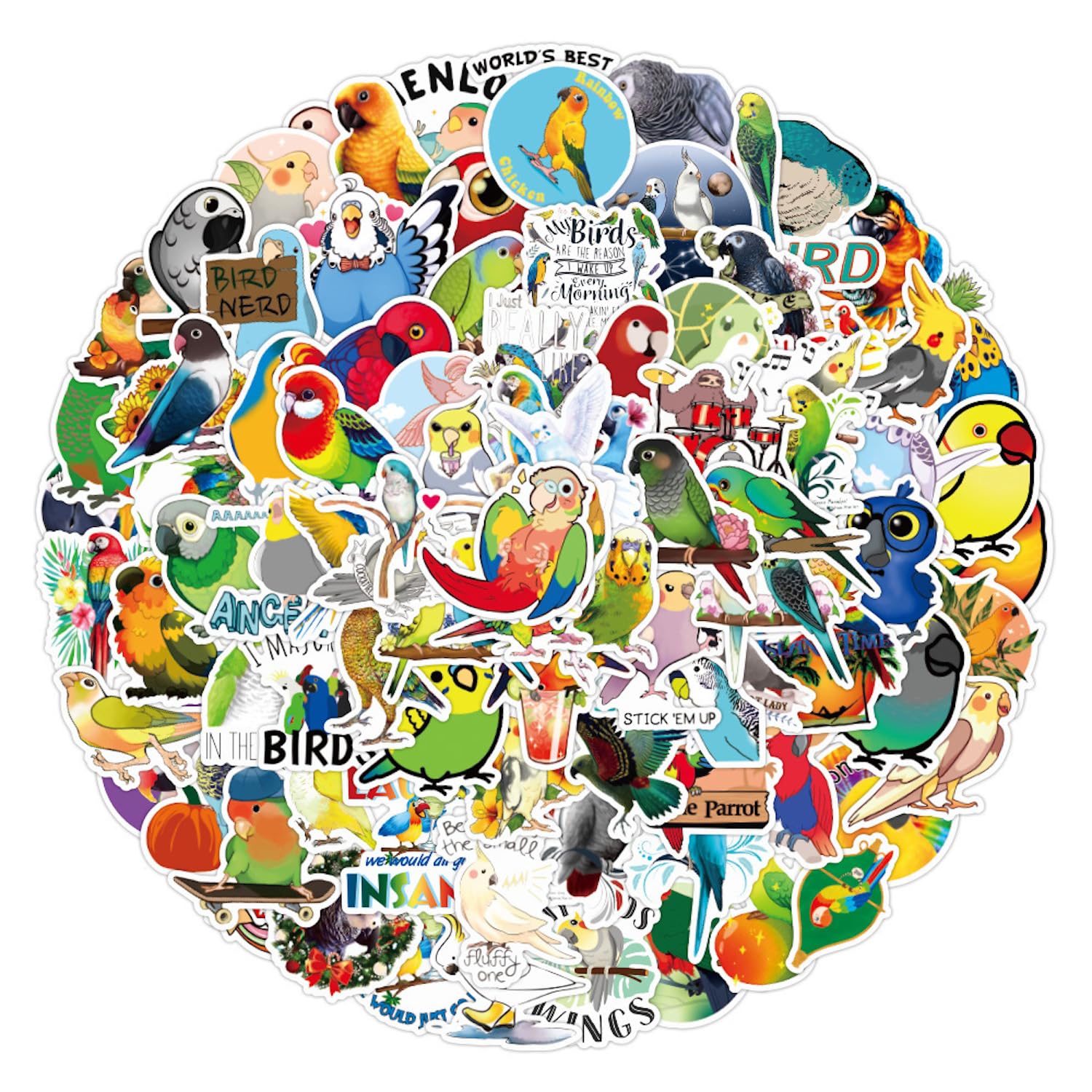 100PCS Cute Parrot Bird Stickers Cartoon Vinyl Waterproof Stickers for Laptop WaterBottles Skateboard Computer Phone Guitar Stickers for Kids Adults (Parrot)