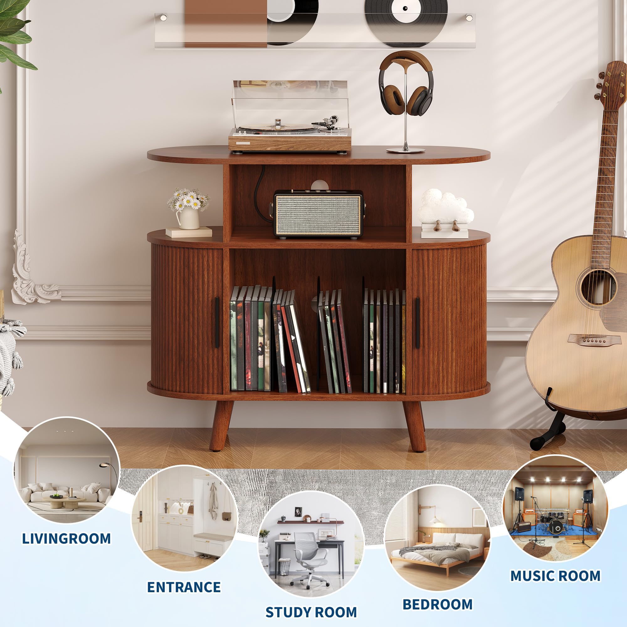 Meuble Tourne Disque Bois Support Pour Table de Tournante GroßEr PlattenstäNder Aufbewahrung Bord de Arrondi Tourne Disque Support Pour Tourne Disque Marron Meuble Platine Vinyle Salle de RéCeption