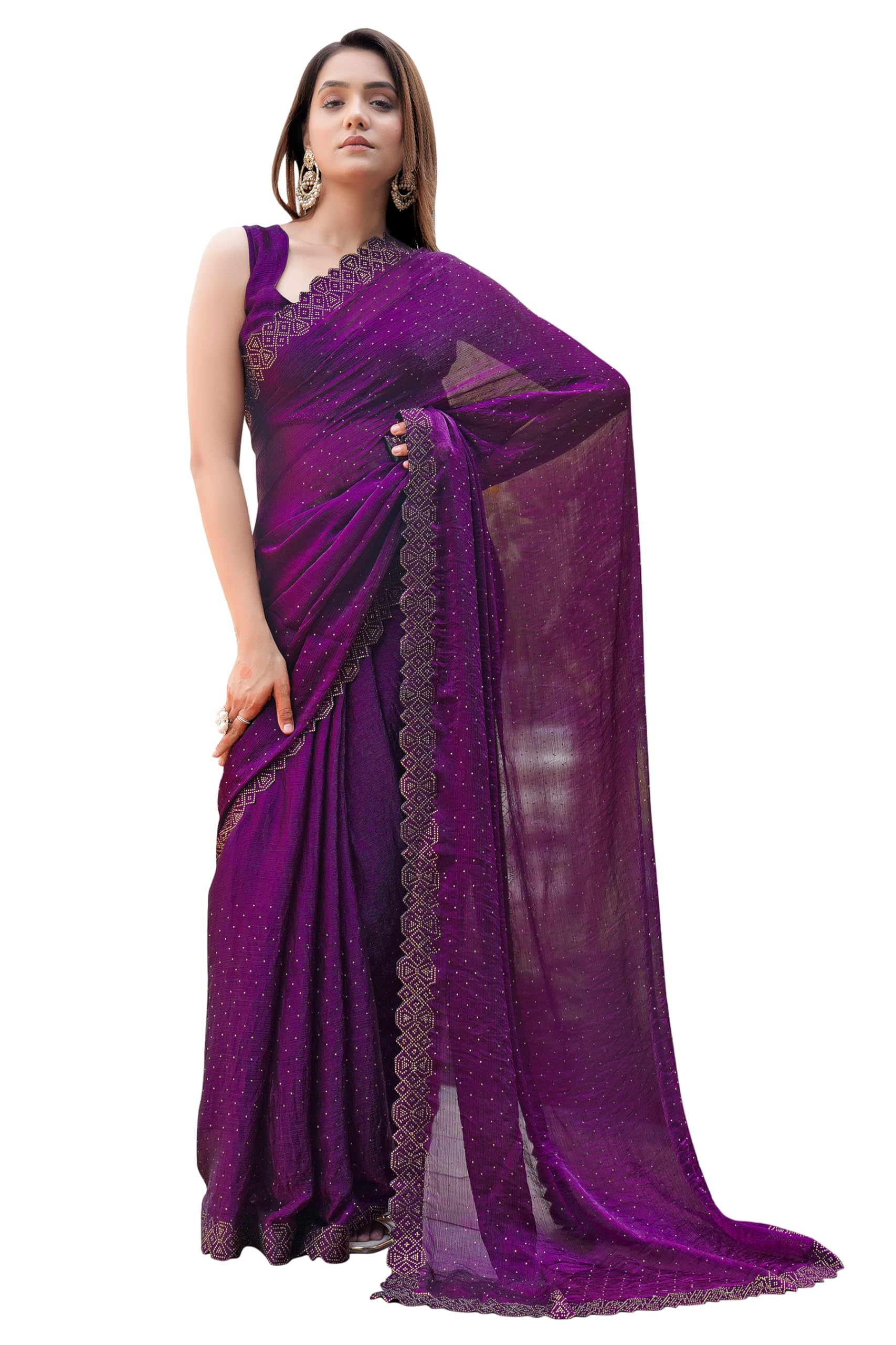 london belly Women's Saree with Intricate Embroidered Border & Matching Blouse Piece – Elegant Traditional Ethnic Wear for Weddings, Parties-picture-23