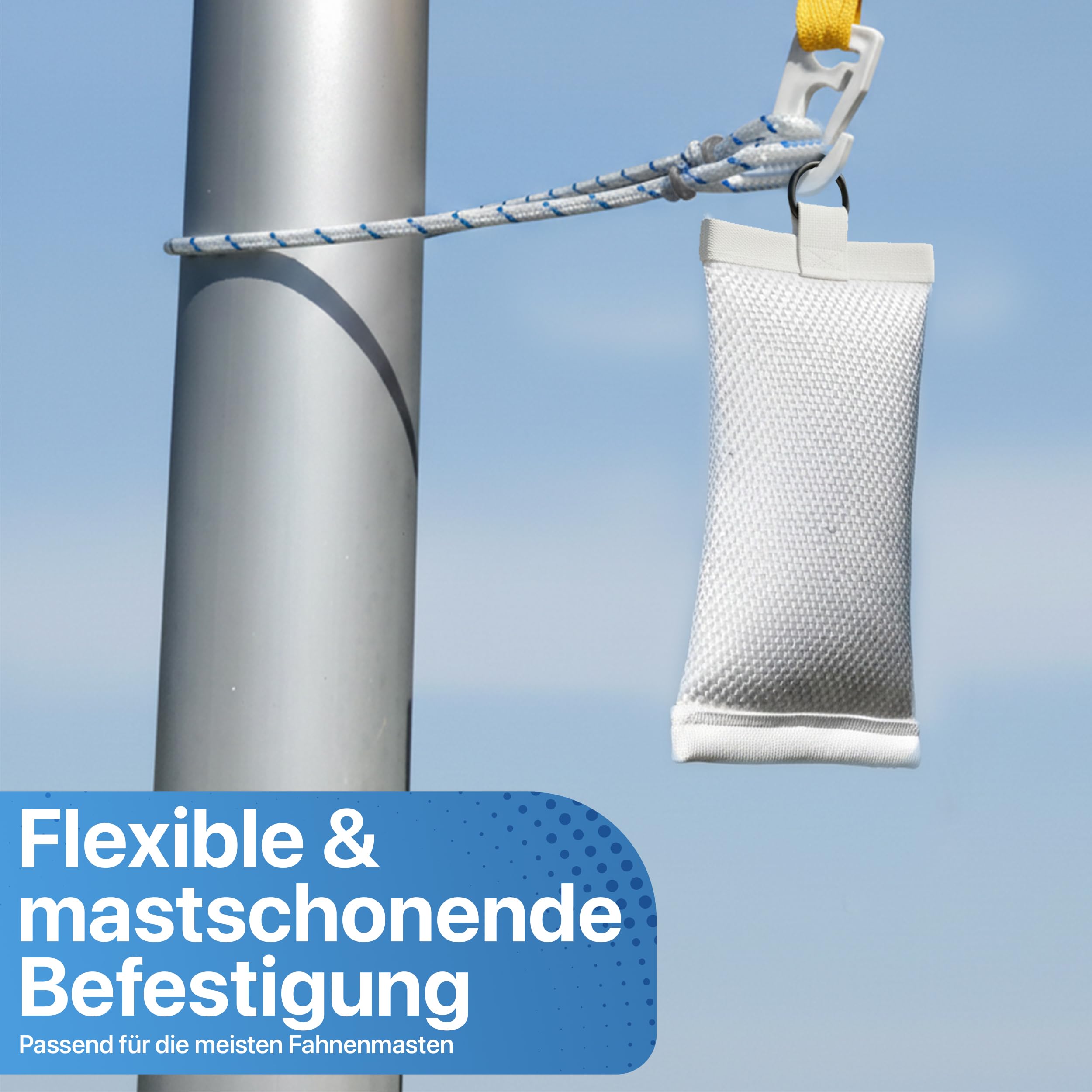 FBS Fahnengewicht 700g mit 5 Fahnenschlaufen – Beschwerungssäckchen zur Stabilisierung & Straffung von Fahnen – Kletterstopp für Fahnenmast bis Ø100mm – Windstopper für Flaggen