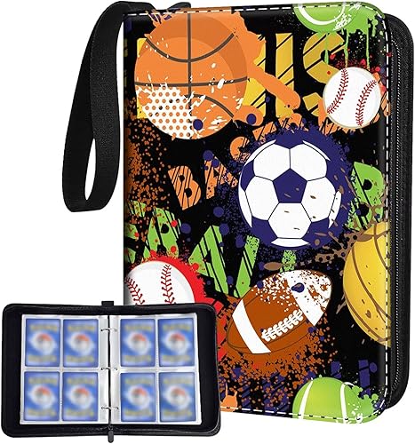 Libro de tarjetas de baloncesto, libro de 4 bolsillos para 480 tarjetas, 60 carpetas extraíbles, carpeta de béisbol para tarjetas, carpeta de