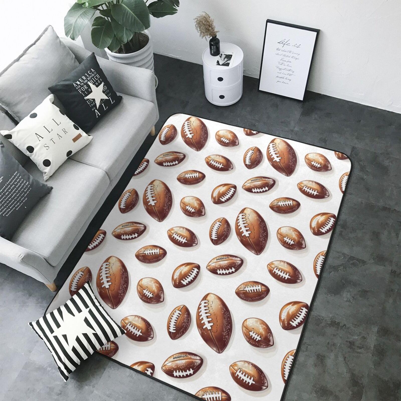 Tapis grand salon imprimé rugby doux et lavable pour chambre bureau