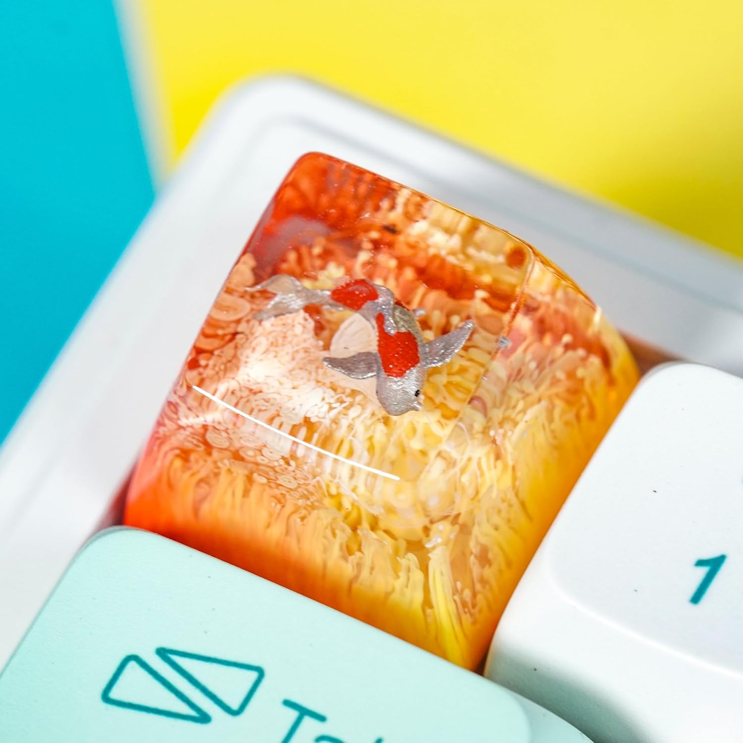 Japanese Shrine Red Torii Gate Artisan Keycap with Winter Waterfall R1 SA Profile Custom Keycaps 1U ESC Handmade Gaming Resin Key Cap Cherry MX Switch Compatible Mechanical Keyboard Japan Lover Gift