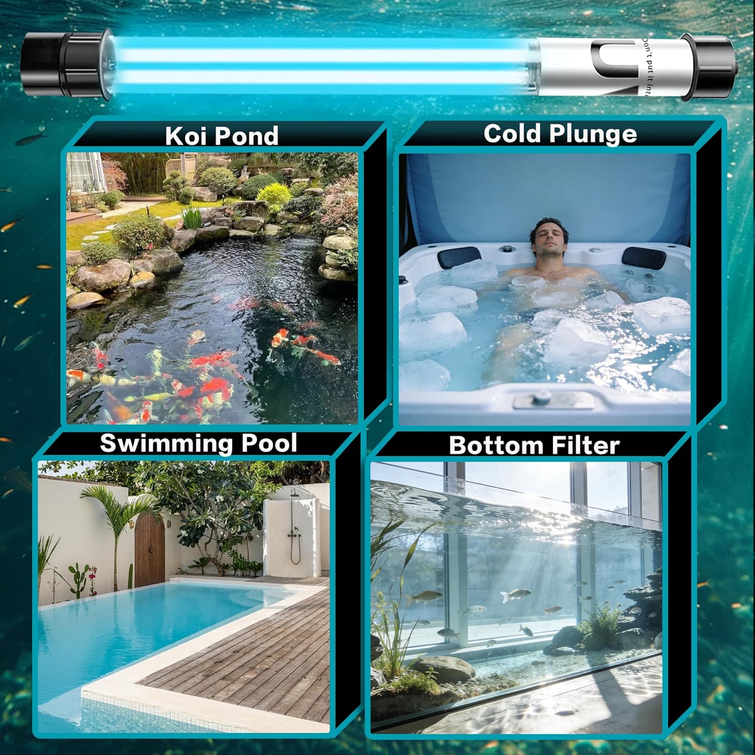 32W Pond UV Light for 200-2000 Gallon, Aquarium UV Light, UV Water Clarifier for Pond, Cold Plunge, Koi Pond, Aquarium, Swimming Pool and Fish Tank for Algea Control