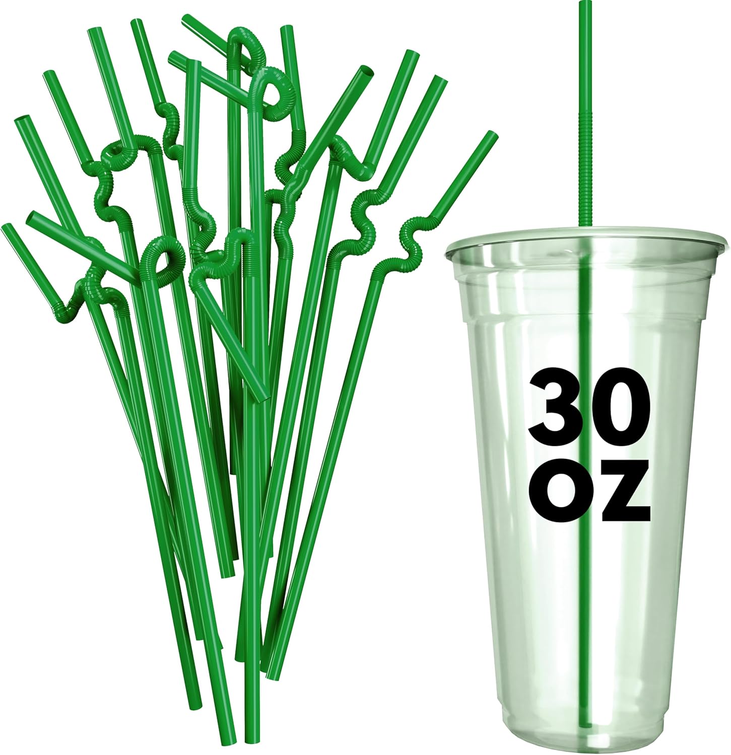 Tall Extra Flexible Bendy Plastic Drinking Straws - Extends to Nearly 13 Inches (250, Green)