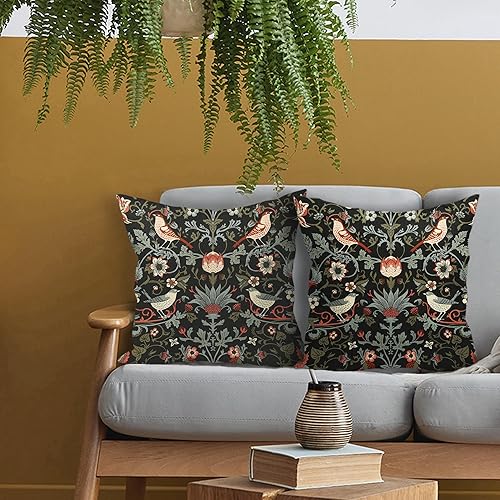 Miniatura 3 de Chinoiserie - Juego de 2 fundas de almohada coloridas de 18 x 18 pulgadas con diseño de pájaro floral naranja y verde salvia, fundas de almohada de