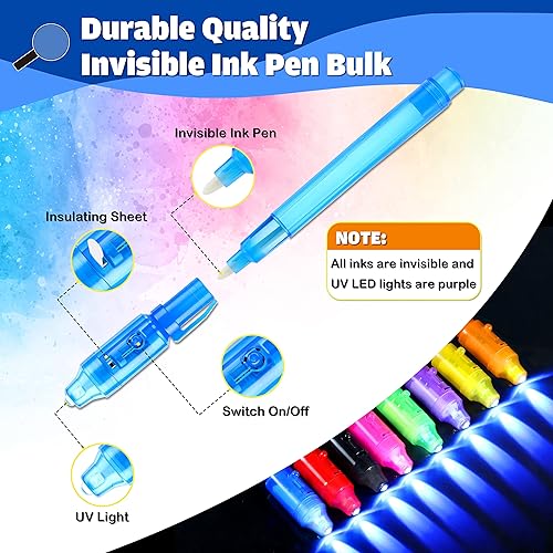 Miniatura 10 de GIFTINBOX Invisible Ink Pen with UV Light for Kids, 12PCS Spy Pen Party Favors for Kids 8-12, Magic Marker for Secret Message, School Supplies