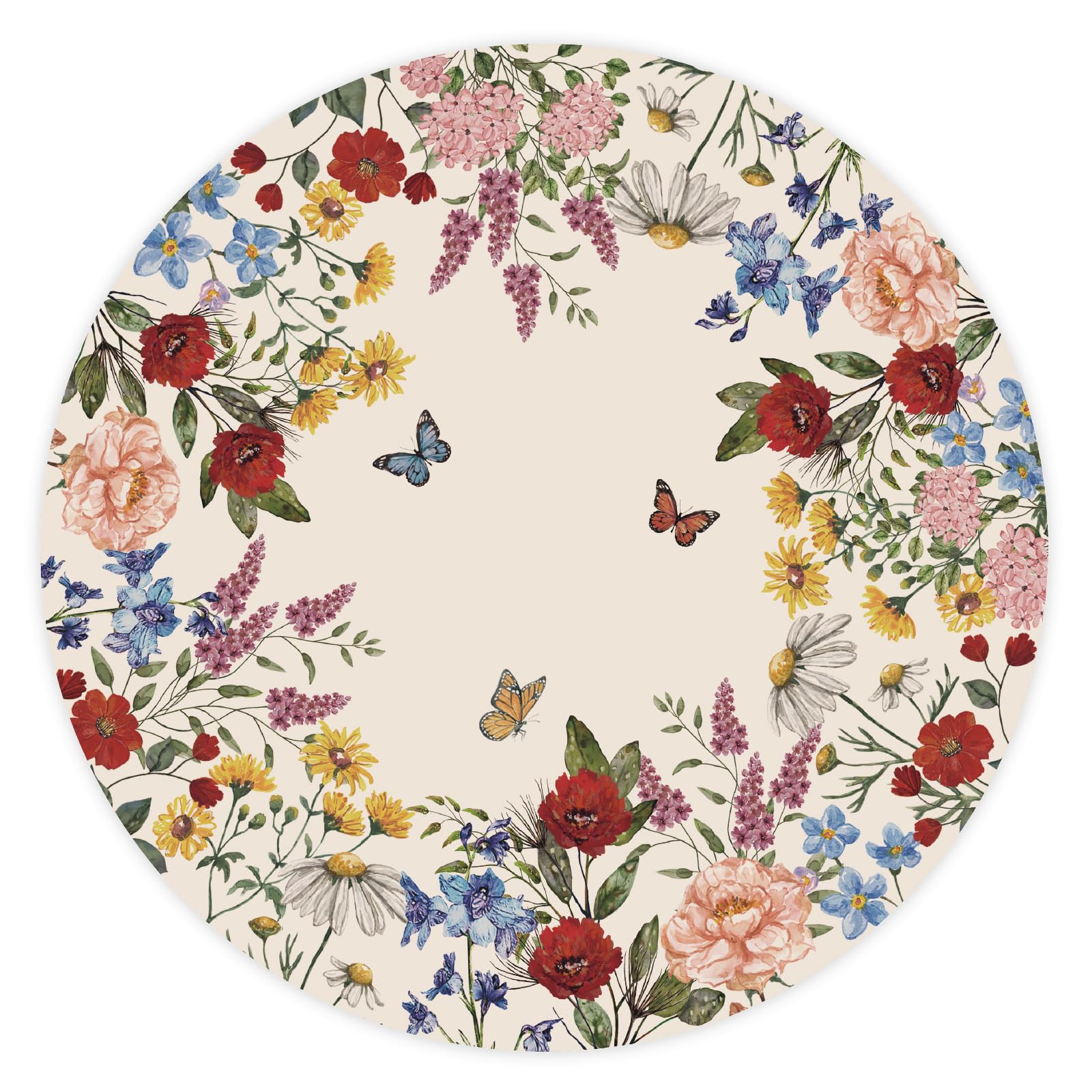 JarThenaAMCS 50 hojas de manteles individuales de papel floral vintage con flores silvestres y mariposas, manteles individuales redondos para primavera, boda, fiesta, suministros de decoración