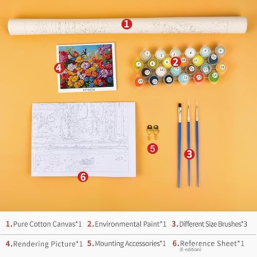 Miniatura 3 de TUMOVO Pintura por números para adultos principiantes, pintura al óleo de flores para adultos y niños, pintura por números, kits de pintura por