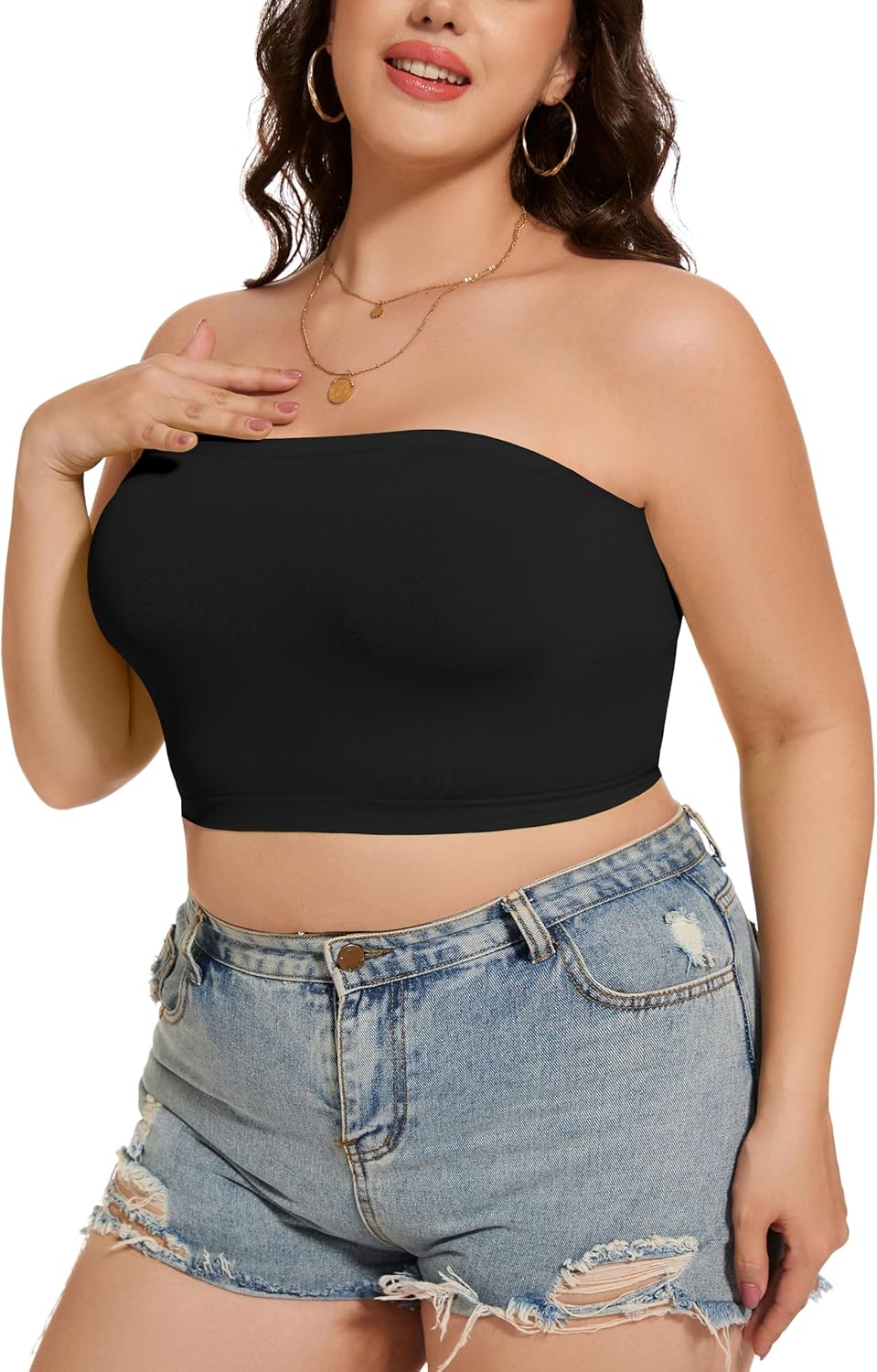 Womens Tube Tops Summer Bandeau Casual Crop Top Going Out Strapless Tank Basic Short Shirt - Image 3