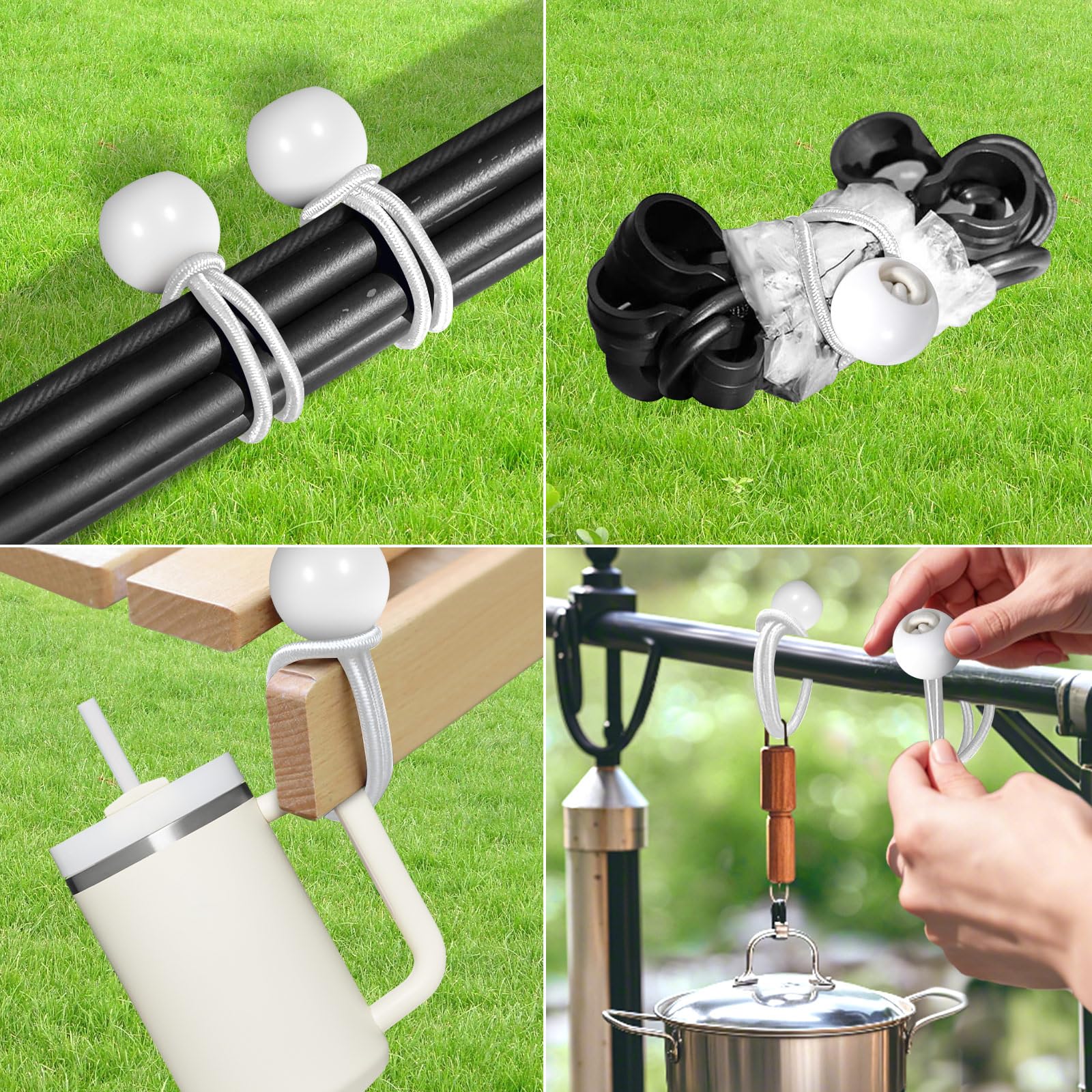Lot De 50 Tendeurs élastiques Avec Boule - 3 Tailles (10, 15, 20 Cm) - Pour Bâche, Auvent, Tente, Fixation - Élastique Solide Et Extensible