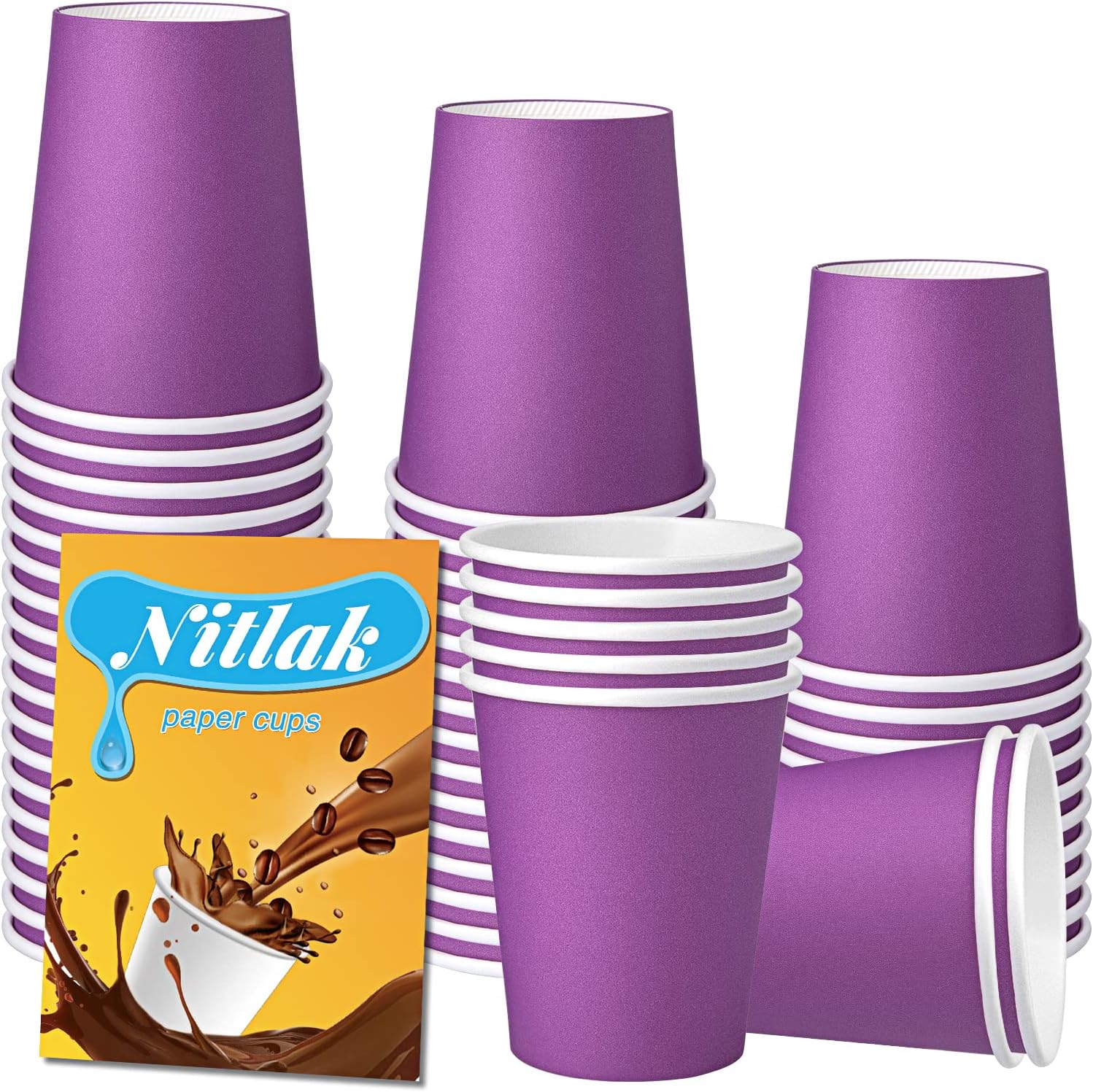 Nitlak 50 Pack 8 oz Purple Disposable Paper Coffee Cups
