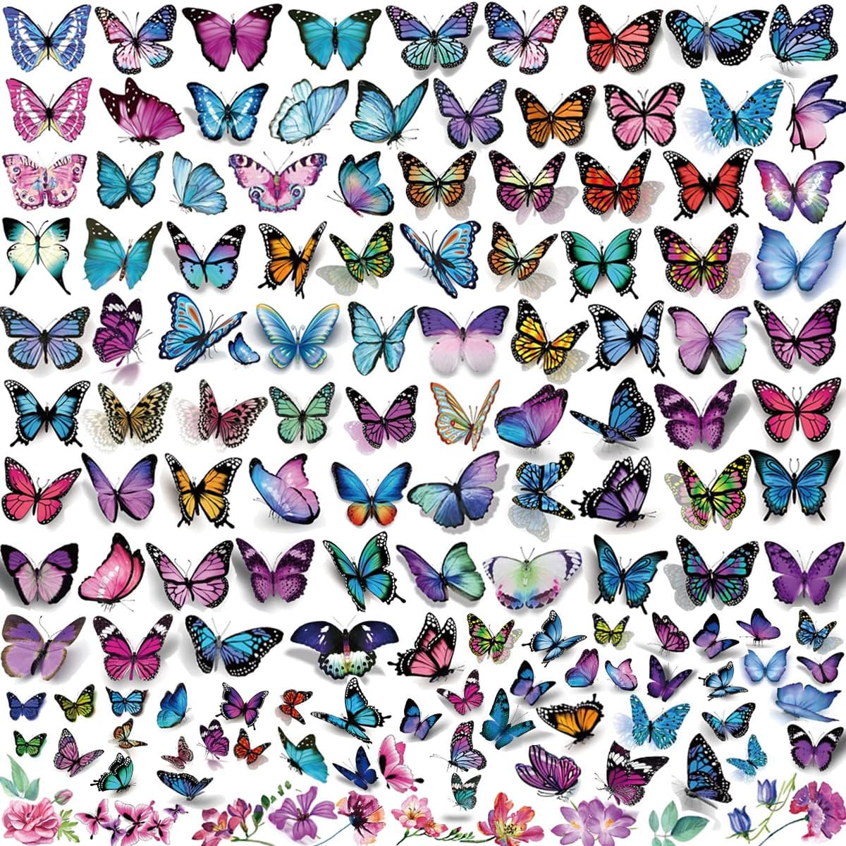 Butterfly Temporary Tattoos,150 Various Styles Butterfly Tattoos Stickers Waterproof 3D Tattoo for Kids Women Birthday Decorations Body Art Makeup Stickers