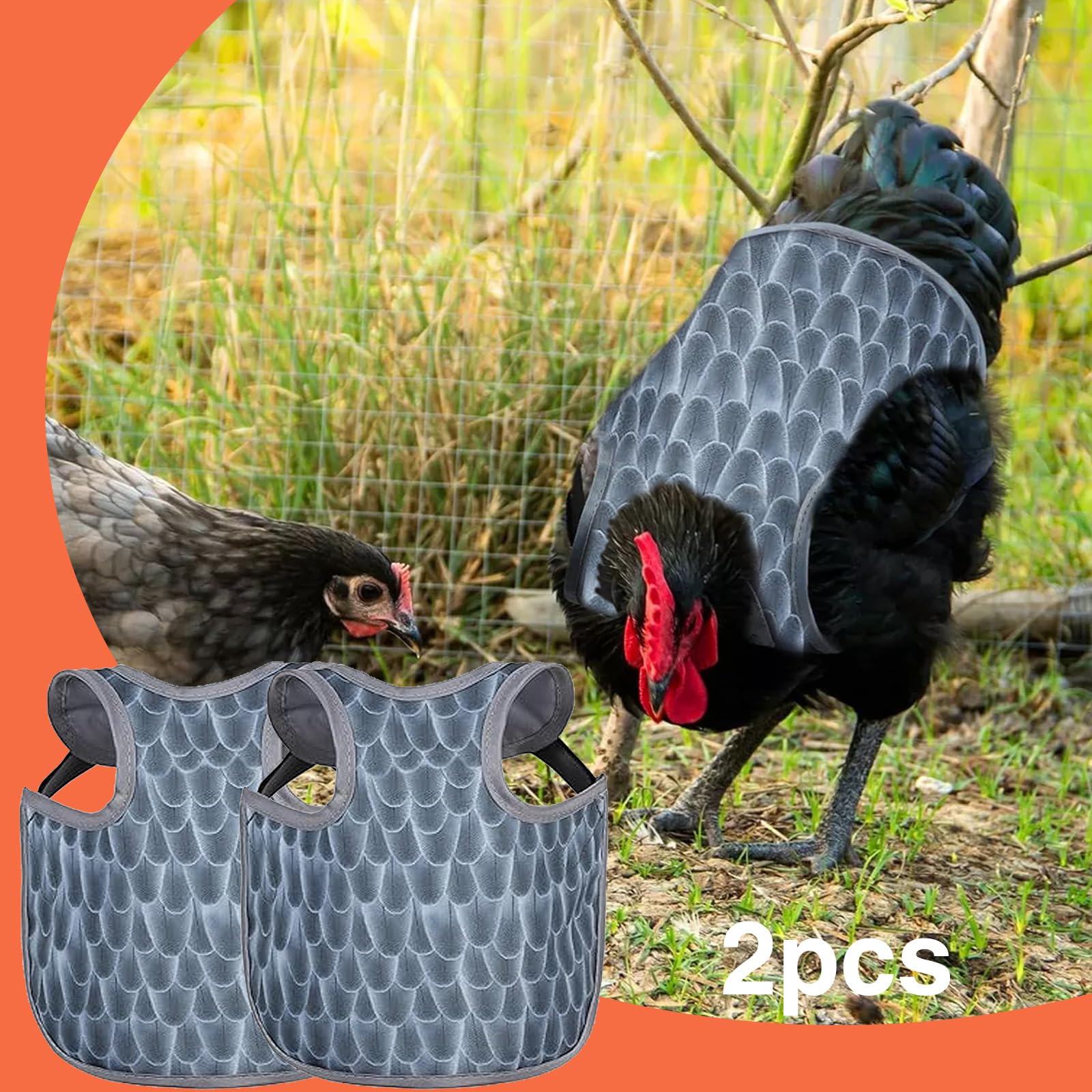 Lot de 2 selles de poulet pour poules, protection du dos de poule, tabliers confortables et légers pour poules (gris)