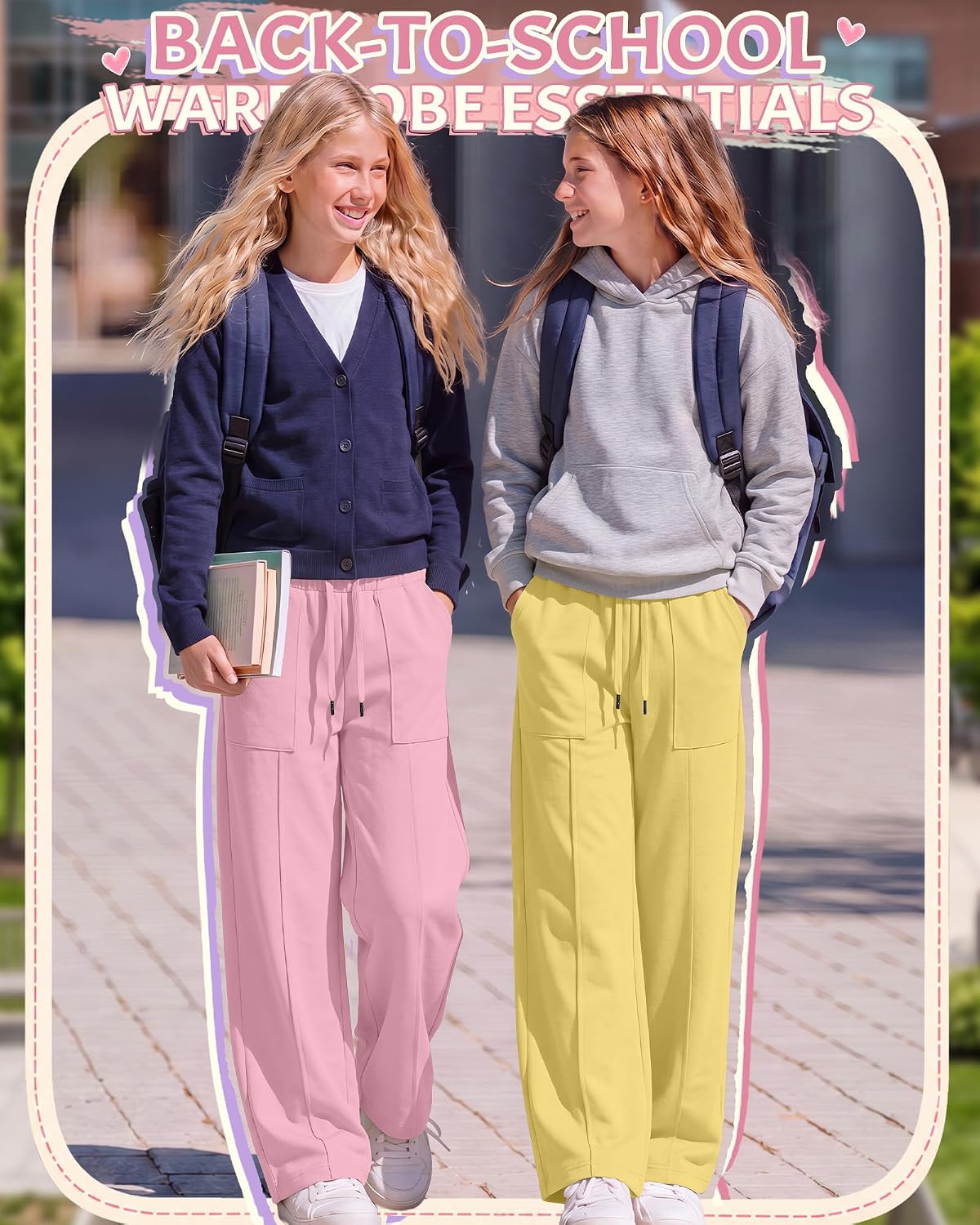 3 Pack Girls Sweatpants Wide Leg Baggy Casual Pants Straight Leg Athletic Drawstring Teen Girls Jogger with Pockets