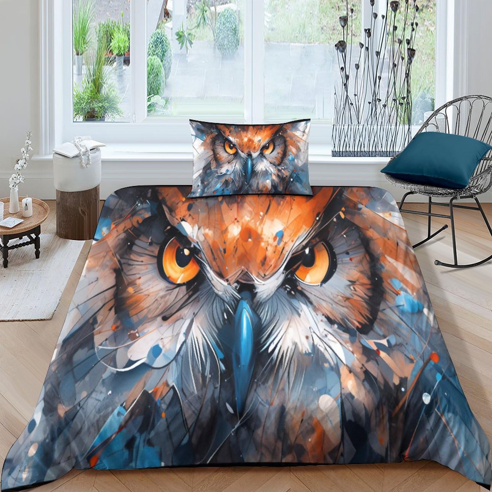 Housse de couette hiboux 3D de qualité supérieure en microfibre super douce 3 pièces