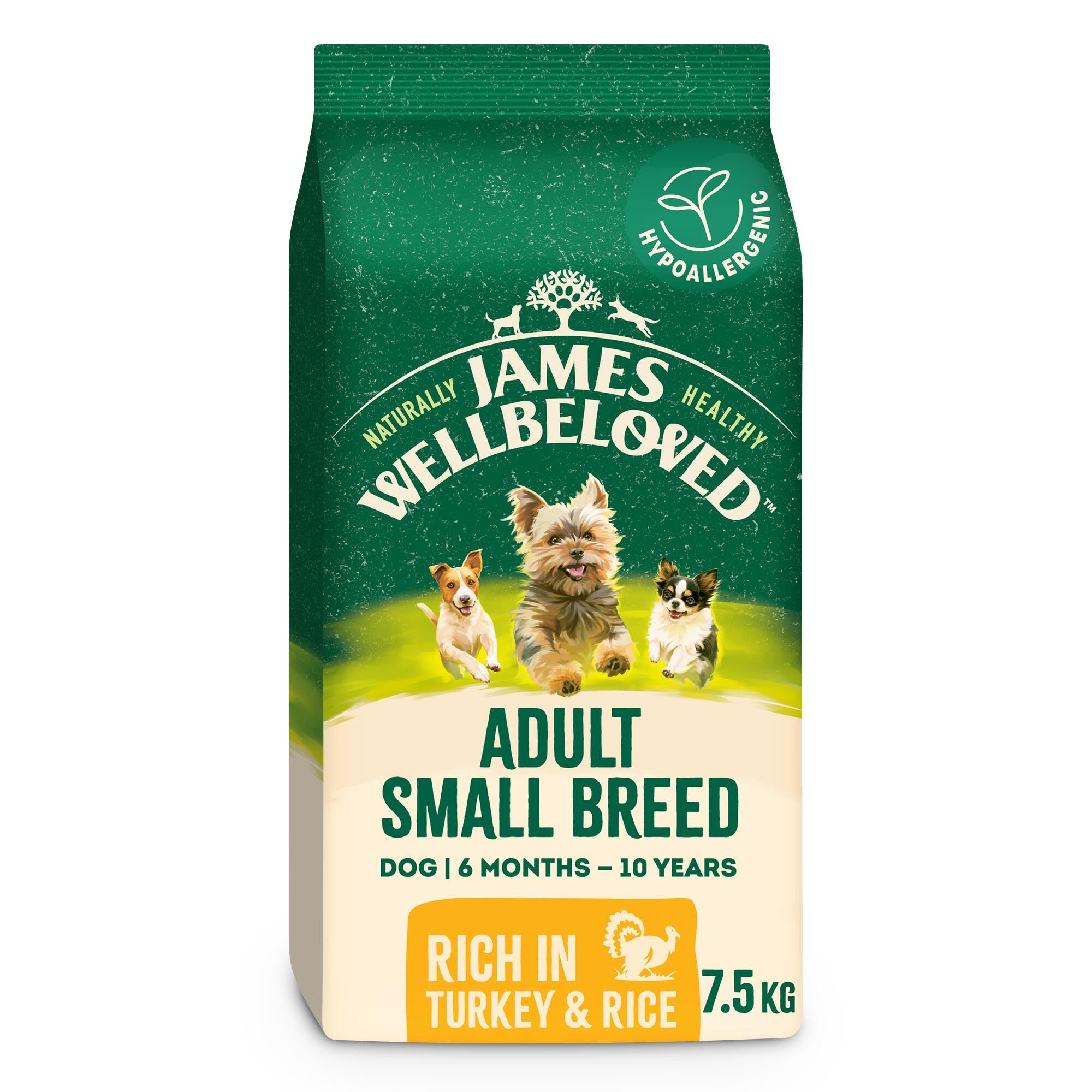 James Wellbeloved Hypoallergenic Dry Dog Food for Adult Small Breed Turkey & Rice 7.5 kg
