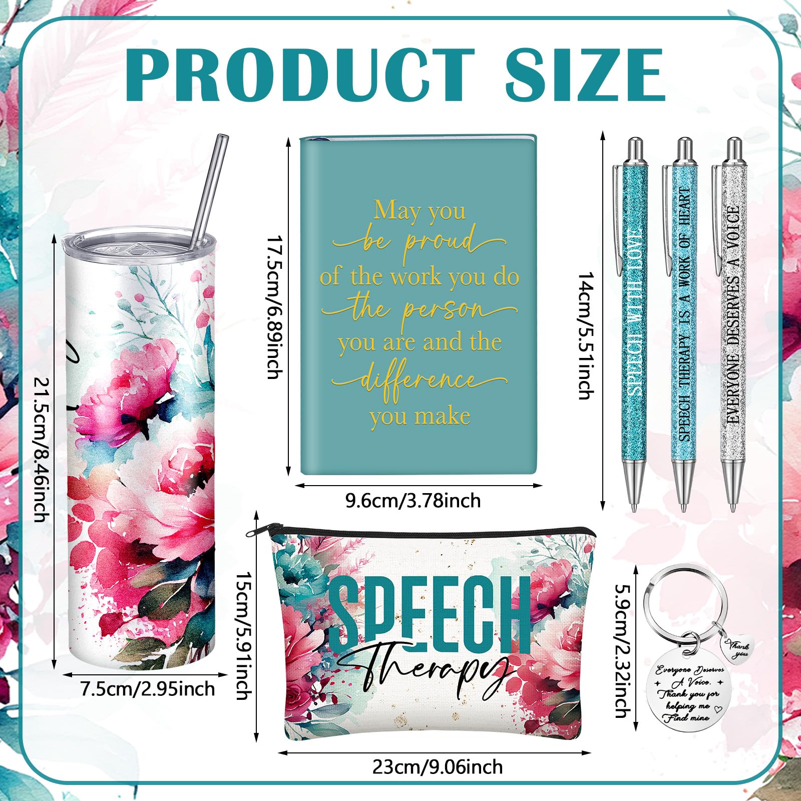 Patelai 7 Pcs Speech Therapy Gifts for Women Teachers Day Language Pathologist Gifts Set for Slp Assistant Therapist Pathologist Include Notebook Tumbler Makeup Bag Pen Essentials(Pink Floral)