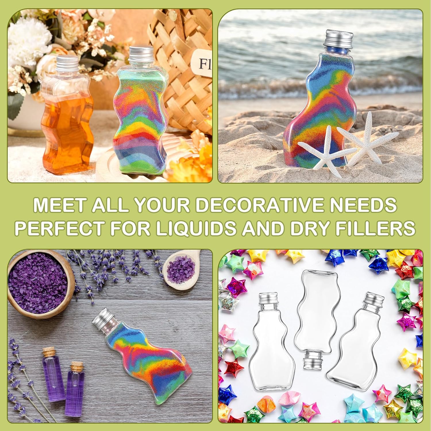 Mumufy 60 Pcs Plastic Sand Art Bottles for Kids 2.5 oz Sand Art Containers Bulk for Back to School Student Gifts Wedding Invitations Crafts Supplies Girls Decorations, 3 Styles(Silver,Aluminum Cap)