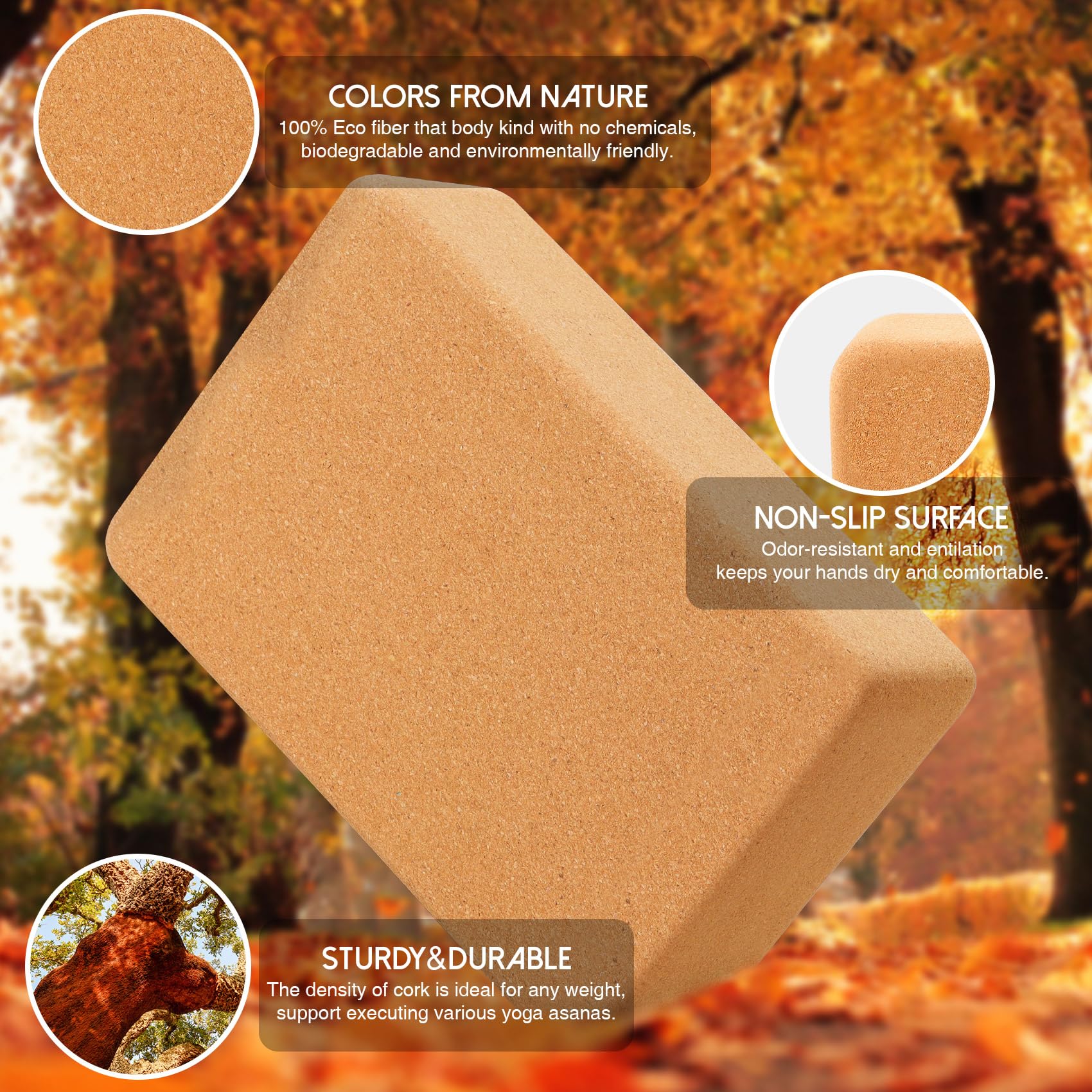Juego de 2 bloques de yoga de corcho natural, bloque de yoga para fitness, pilates, estiramiento y meditación, ayuda para regeneración, espalda, estiramientos, bloqueos - 4