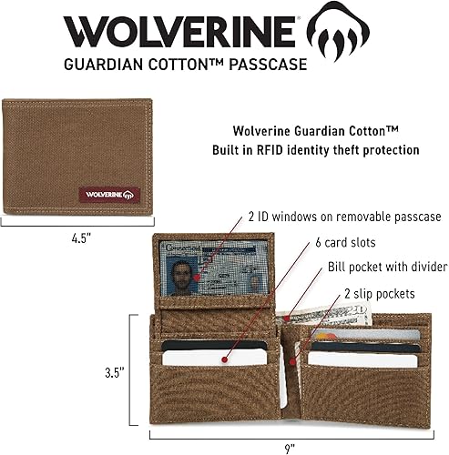 Miniatura 4 de WOLVERINE Men's RFID Blocking Rugged Bifold & Passcase Wallets (Avail in Cotton Canvas Or Leather)