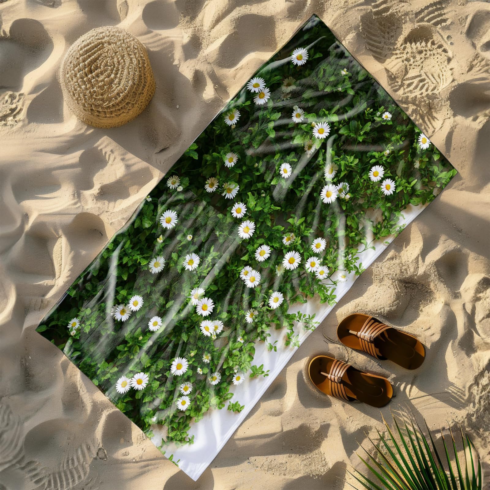 Générique Serviette Microfibre Plage Modèle Vert Blanc