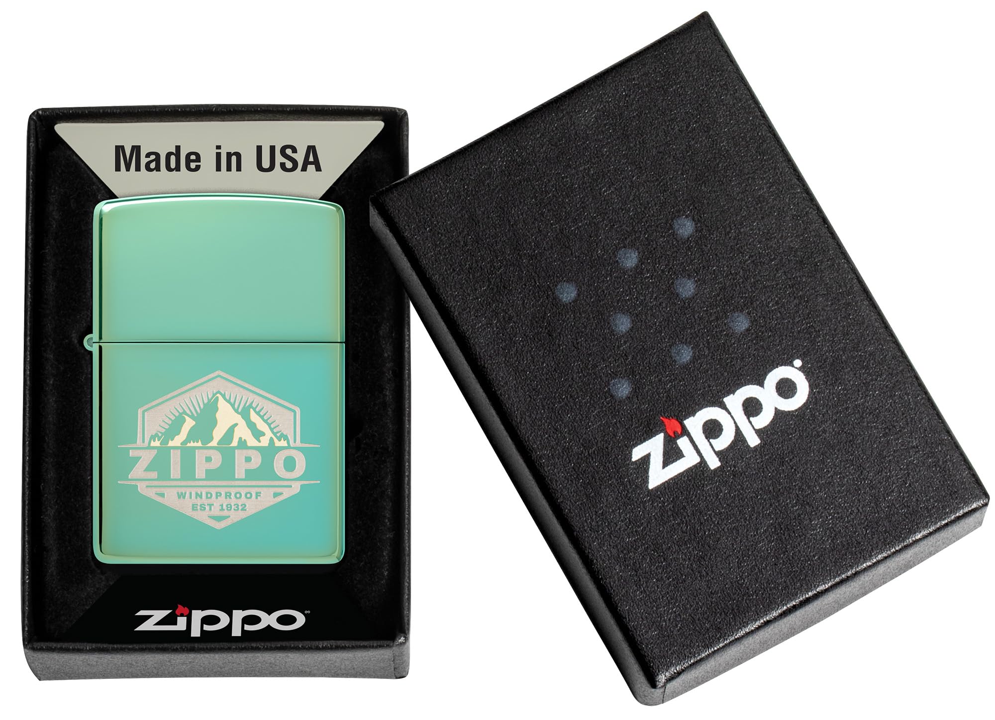 Zippo Sturmfeuerzeug - Outdoor, High Polish Green, Laser Two-Tone - Nachfüllbar - Wiederverwendbar - Windfestes Design - Geschenkbox - Made in USA