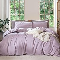 Vista 28 de MooMee Juego de funda de edredón 100% algodón lavado con textura tipo lino, transpirable, duradero, suave y cómodo