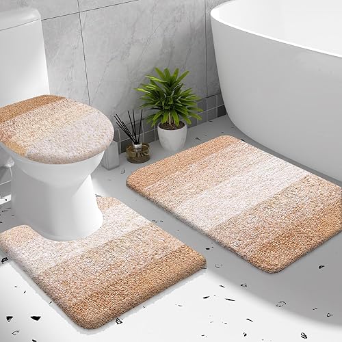 Miniatura 11 de OLANLY Juego de alfombras de baño de 3 piezas, microfibra suave absorbente, tapete de baño de contorno en forma de U y tapa de inodoro, secado