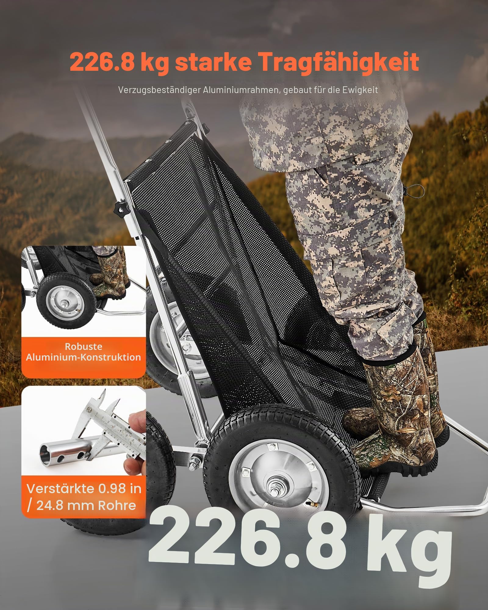 VEVOR Transportkarre Wildkarren 227 kg, Hochleistungs-Transportwagen, geländegängiger, zusammenklappbarer Wildtransportwagen mit stoßdämpfenden Reifen, Transportwagen für die Jagd Angeln Wandern