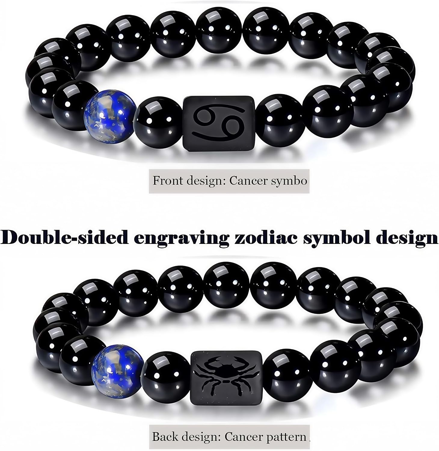 Zodiac Bracelets for Women and Men,Friendship Bracelet,8mm 10mm Natural Black Onyx Stone Star Sign Constellation Horoscope Bracelet Gifts image 2