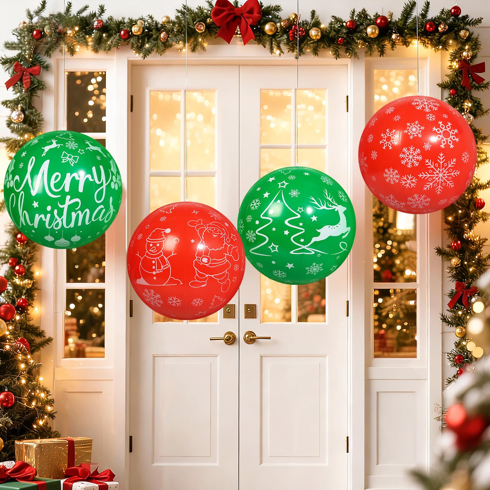 TaoQ C 4 PCS 40 CM Christmas Inflatable Balloons PVC Hanging Christmas Inflatable Outdoor Balls for Xmas Garden Lawn Yard Holiday Front Door Decoration