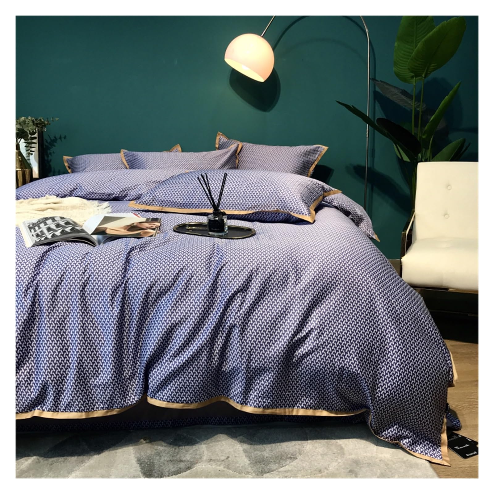 Housse de couette respirante 100% coton violet imprimé géométrique lit 2.0m