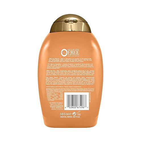 Miniatura 3 de OGX Strength Length + Golden Cúrcuma Acondicionador con leche para calmar el cuero cabelludo, nutrir el cabello, tensioactivos sin sulfatos de