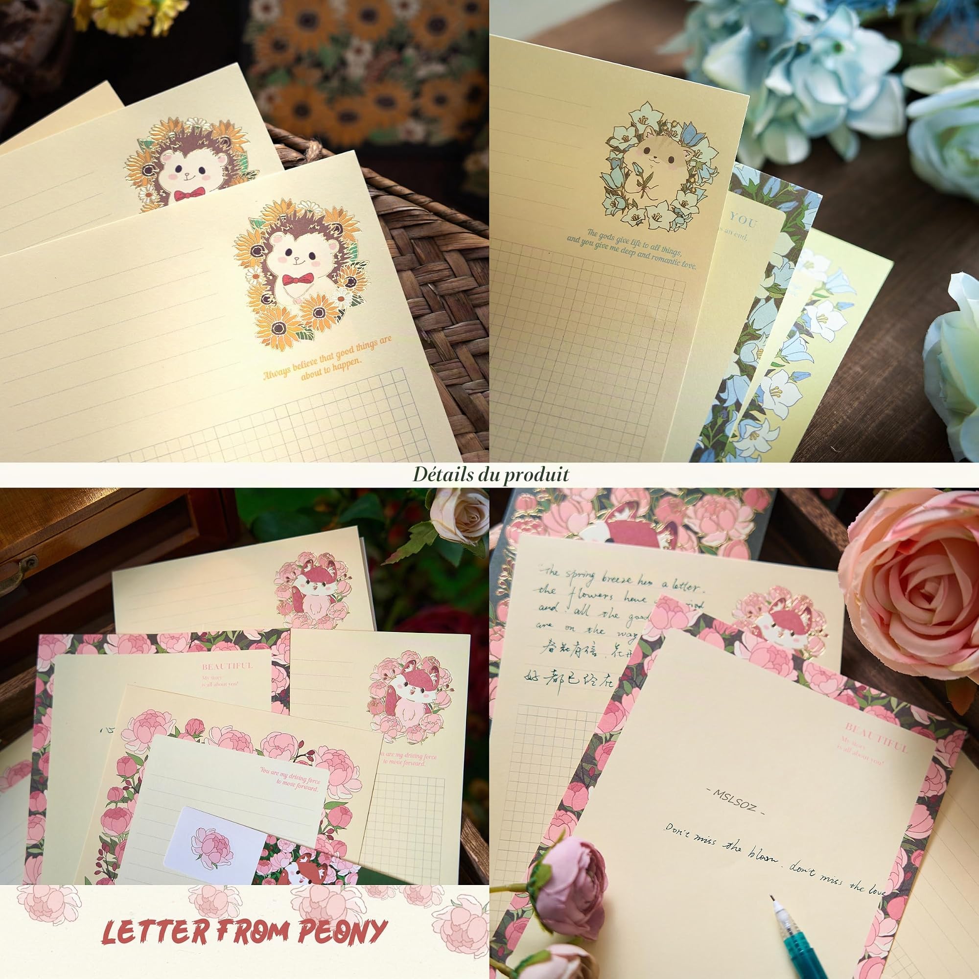 Ensemble de lettres pour enfants - 3 styles de papier à lettre et enveloppes à motifs d'animaux mignons - Ensemble de papeterie Kawaii pour enfants et amateurs d'écriture