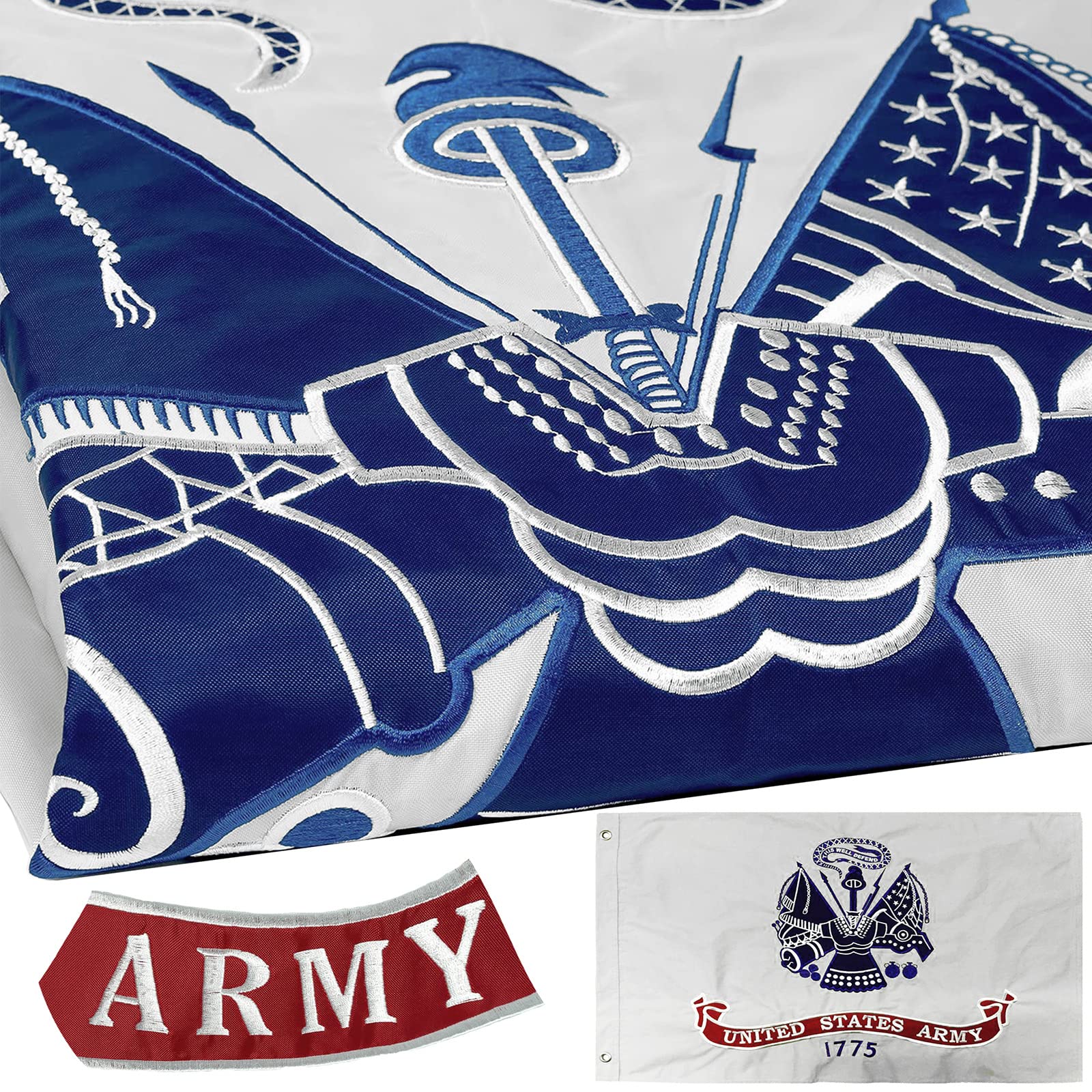 Embroidered Double Sided US Army Flag 3x5 Outdoor- 3Ply Heavy Duty 300D Nylon 4 Rows Sewn- All Weather Military Army Strong Flags Banner for Outdoor/