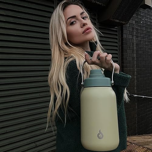 Miniatura 6 de BJPKPK Botellas de agua aisladas de medio galón, jarra de agua de 64 onzas con mango de metal y tapa de boquilla sin BPA, botella de agua térmica