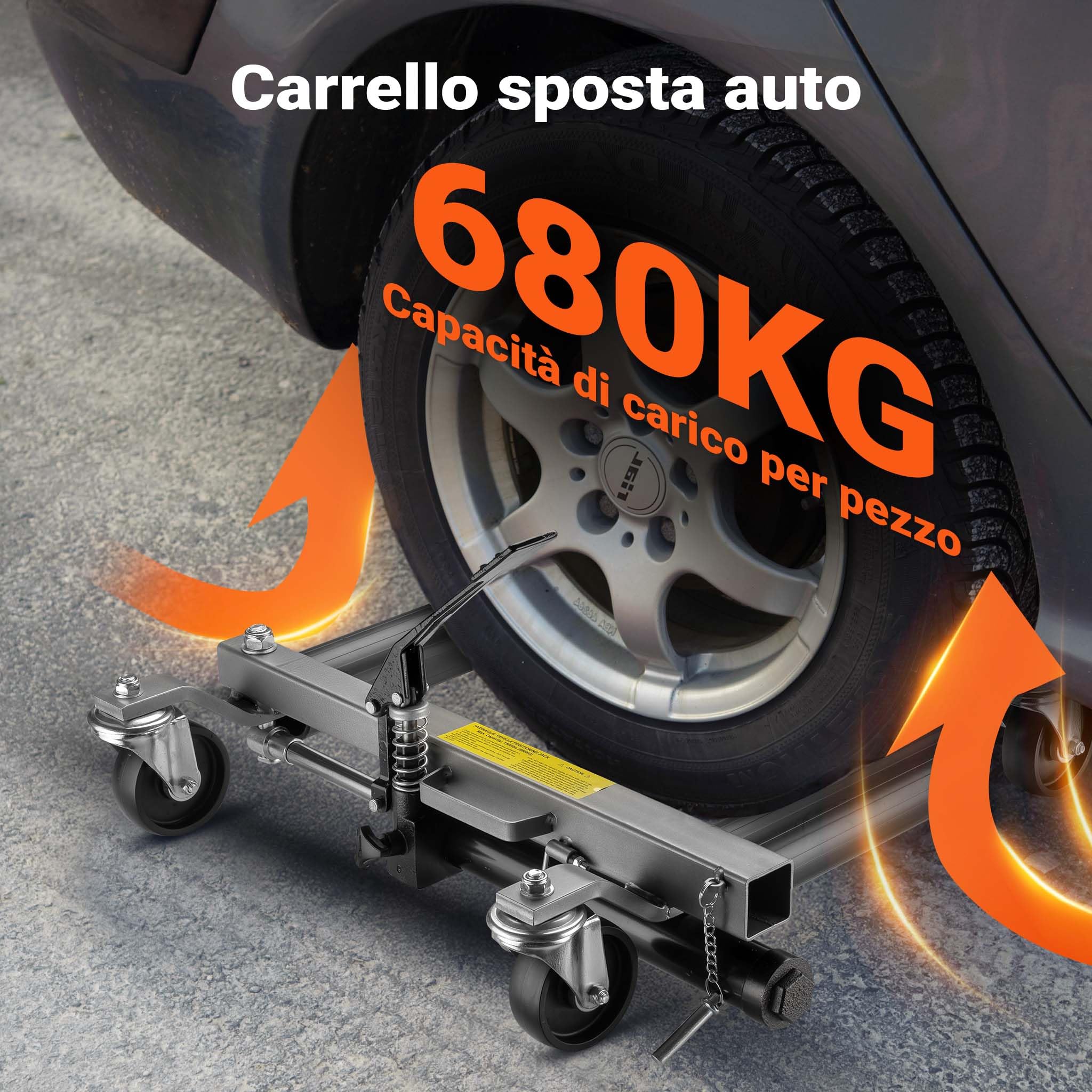 Carrelli sposta auto con cric idraulico 2x 680kg Per pneumatici larghi max 30cm Nero