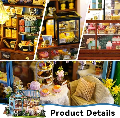 Miniatura 4 de Flever Kit de casa de muñecas en miniatura, habitación creativa con muebles para obras de arte románticas, regalo de casa de té de jardín de rosas