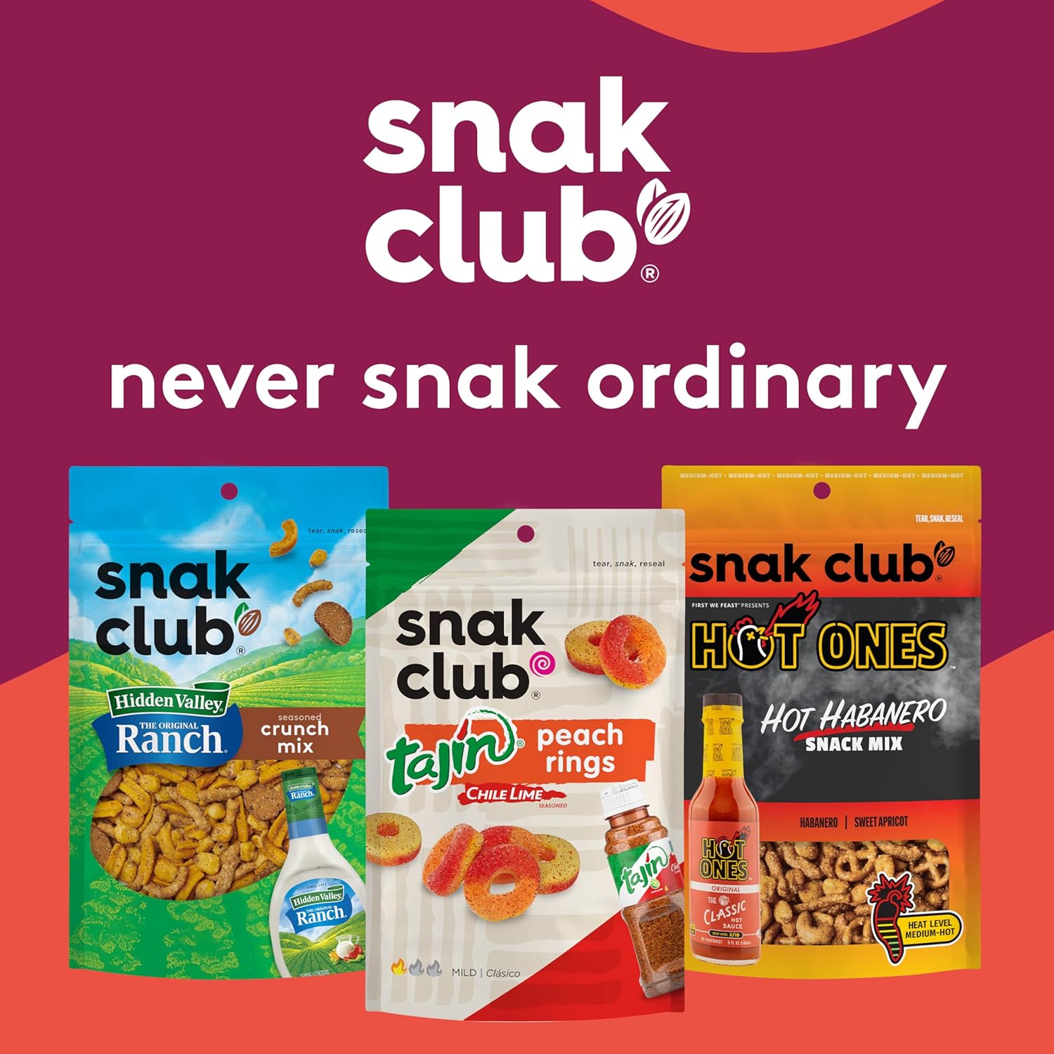 Snak Club Tajin Variety Pack, Grab-n-Run Protein Snack Packs, Includes Tajin Peanuts, Crunchy Peanuts, Toasted Corn, Chili Lime Seasoned Nuts and Corn, 18 Individual Packs
