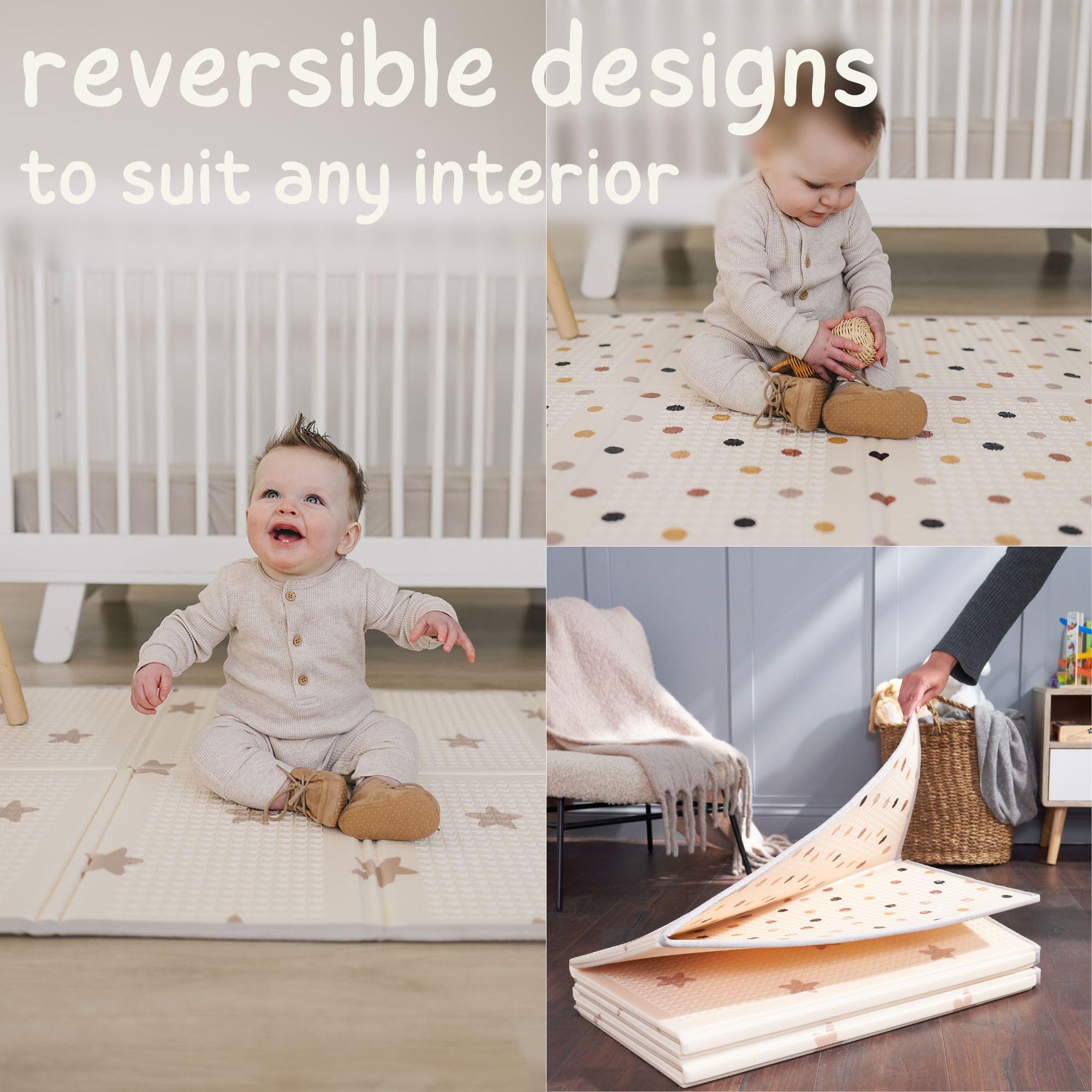 Bubba Bear Tapis d'éveil XXL en Mousse Pliable Réversible 200x150 cm Beige pour Bébé