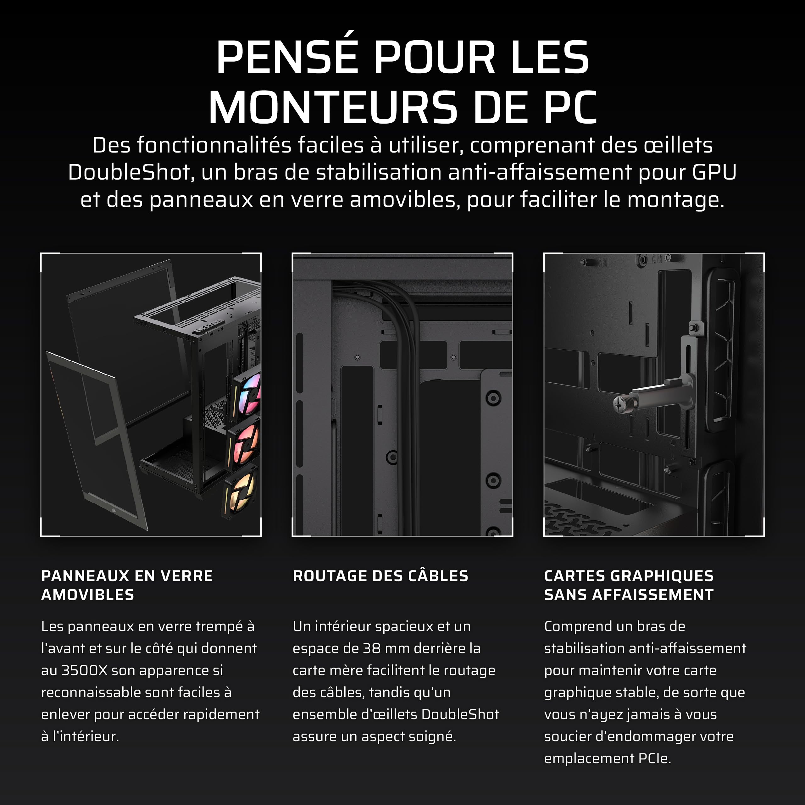 CORSAIR 3500X LX-R RGB Boîtier PC Mi-Tour avec Vitre Panoramique – 3 Ventilateurs RGB LX120-R Préinstallés, Comprend System Hub, Peut Accueillir Jusqu'à 10 Ventilateurs de 120 mm – Noir
