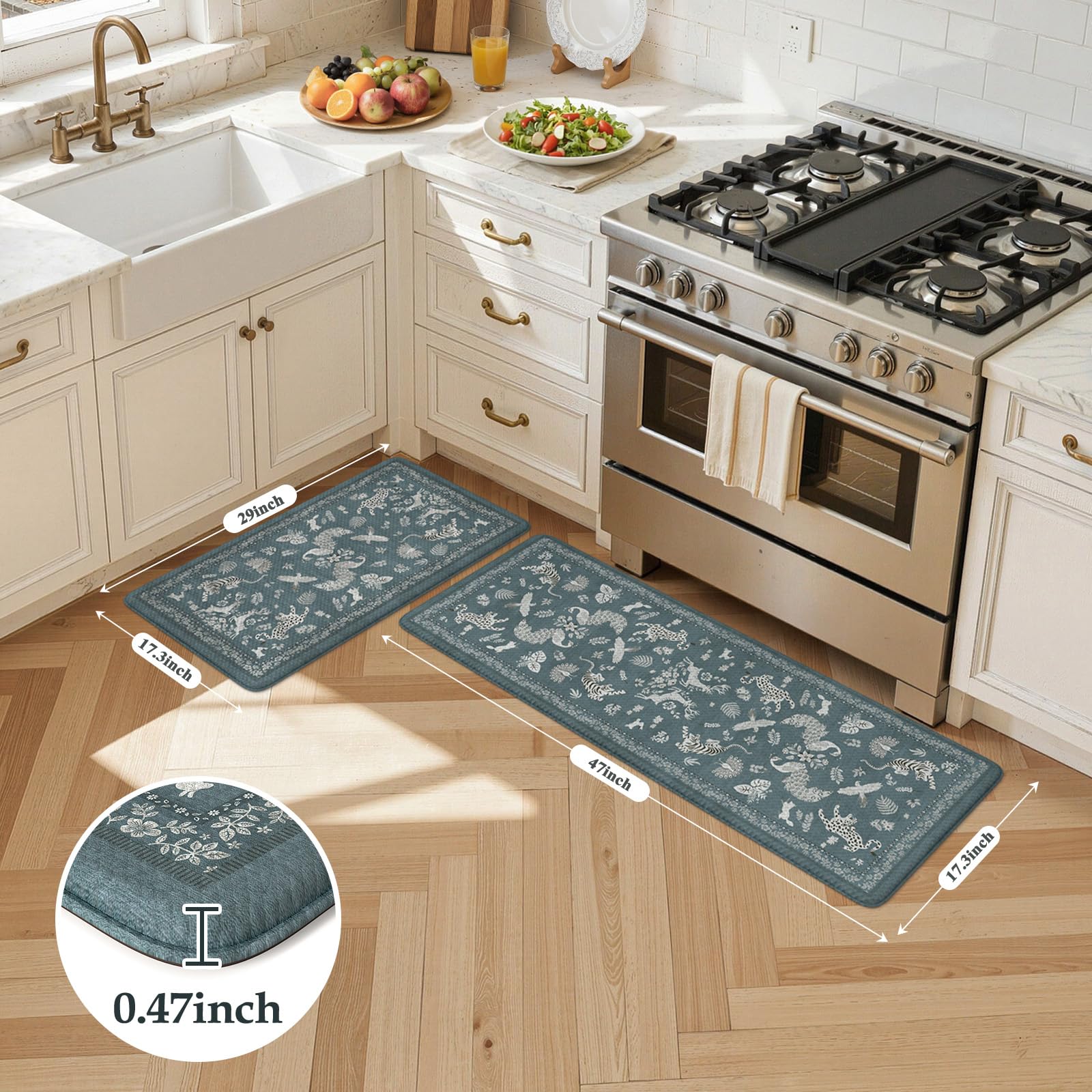 LEEVAN Set di 2 tappetini da cucina anti-fatica per pavimento della cucina, antiscivolo, imbottiti, in memory foam, impermeabili, ergonomici, per bar, ufficio, scrivania, lavanderia