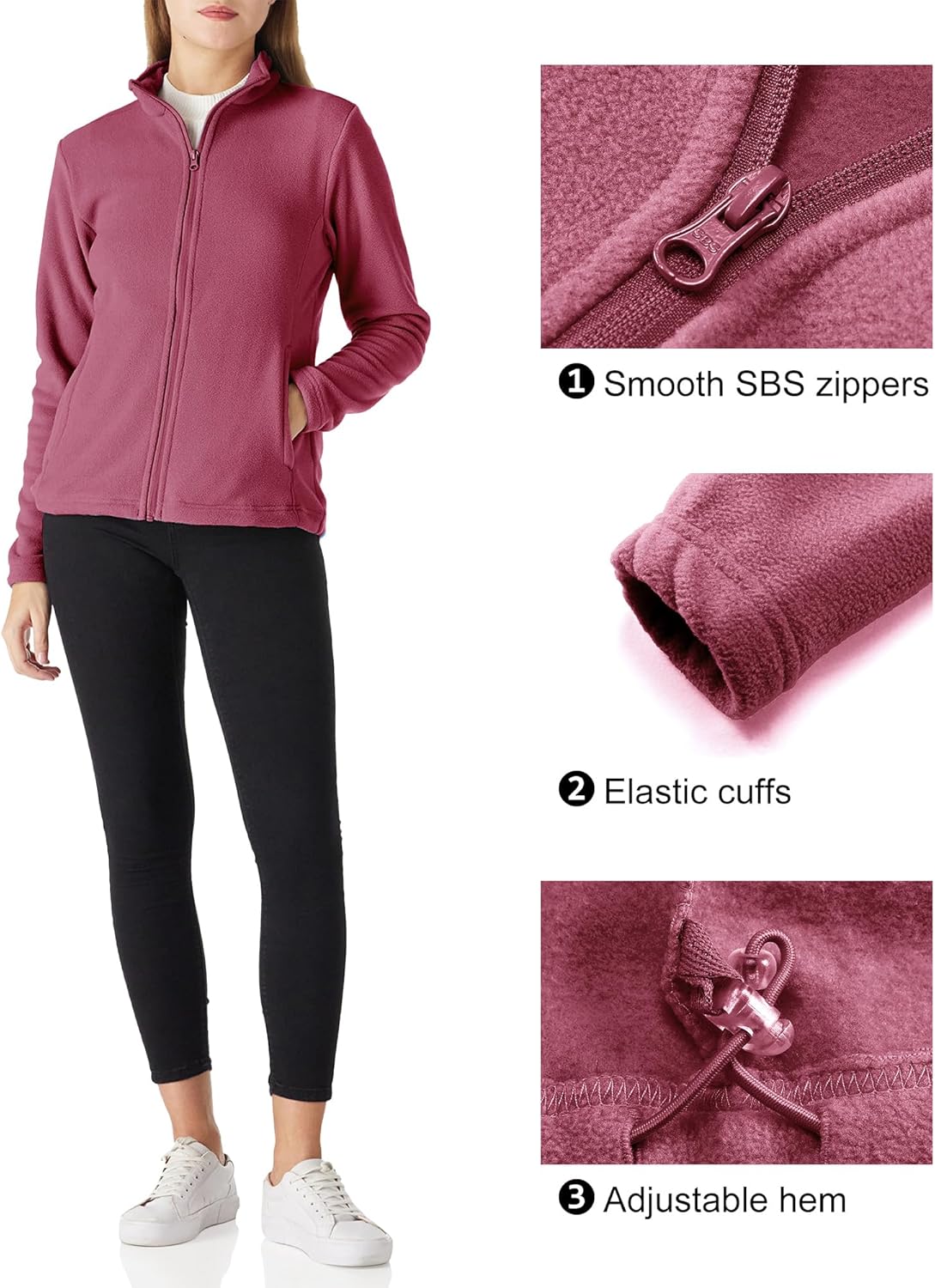 Outdoor Ventures Women's Lightweight Warm Zip Up Long-Sleeve Soft Polar Fleece Jacket for Fall Winter - Image 5