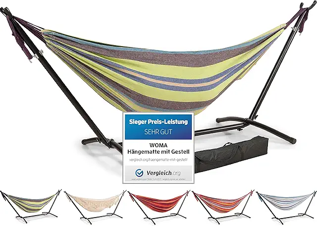 WOMA XXL Hängmatta för 2 personer med grön röd ram upp till 180 kg