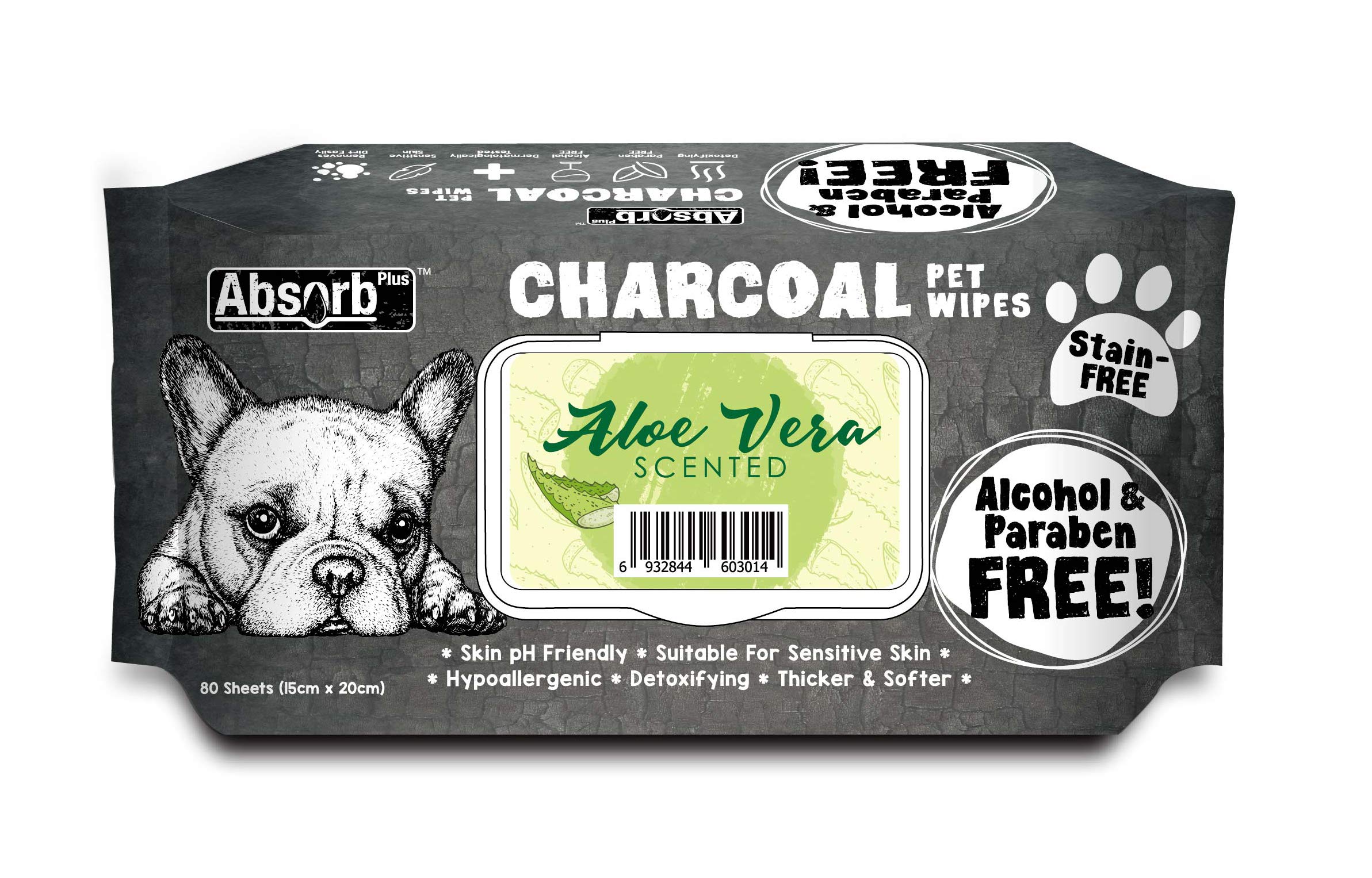 Absolute HolisticAbsorb Plus Charcoal Pet Wipes Aloe Vera Scented 80pcs