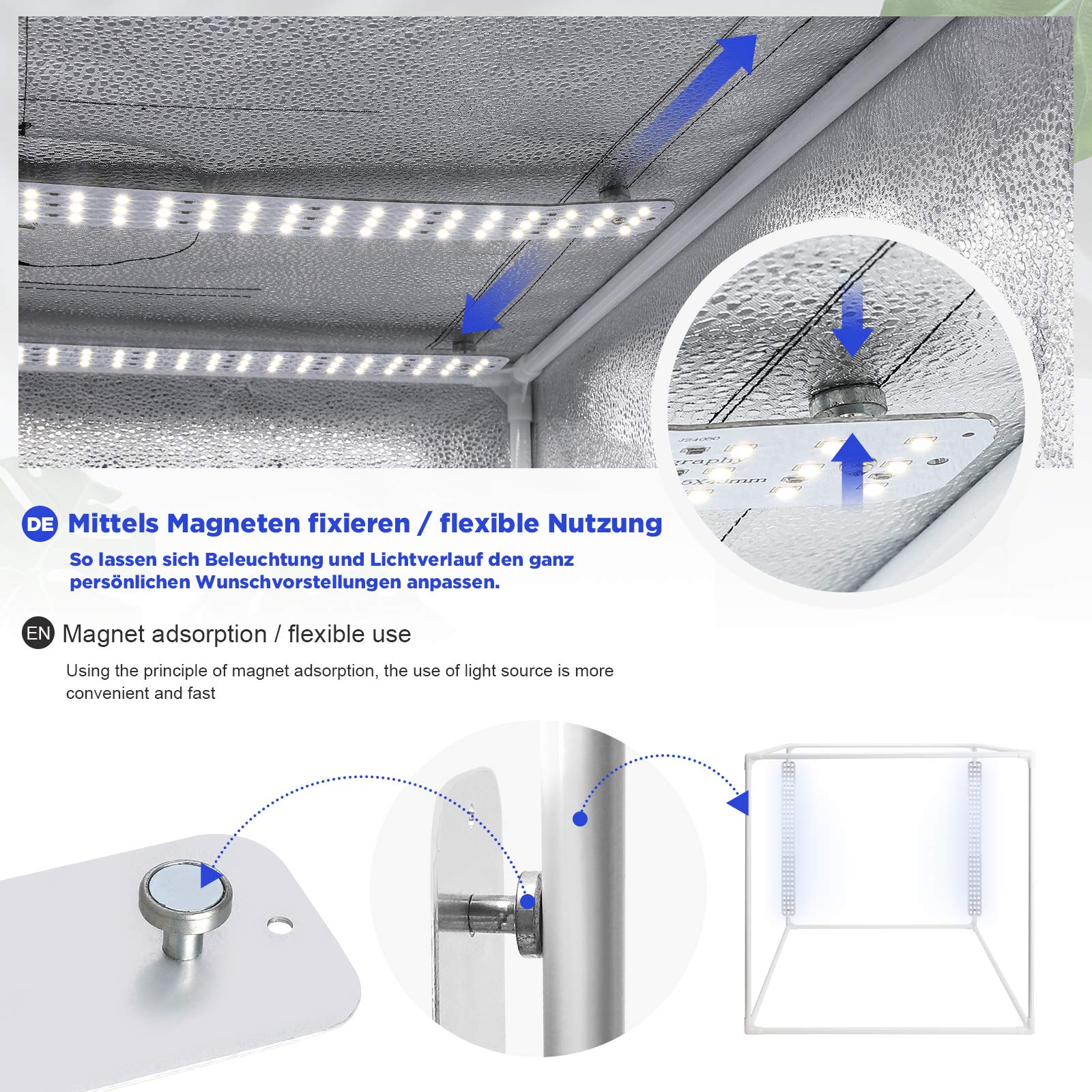 Yorbay Tenda Studio Fotografico Luminosità Regolabile 60x60x60cm Pieghevole Portatile, con 2x Luci LED più 4 Panni Sfondi Bianco/Nero/Arancione/Grigio, Photo Box Professionale