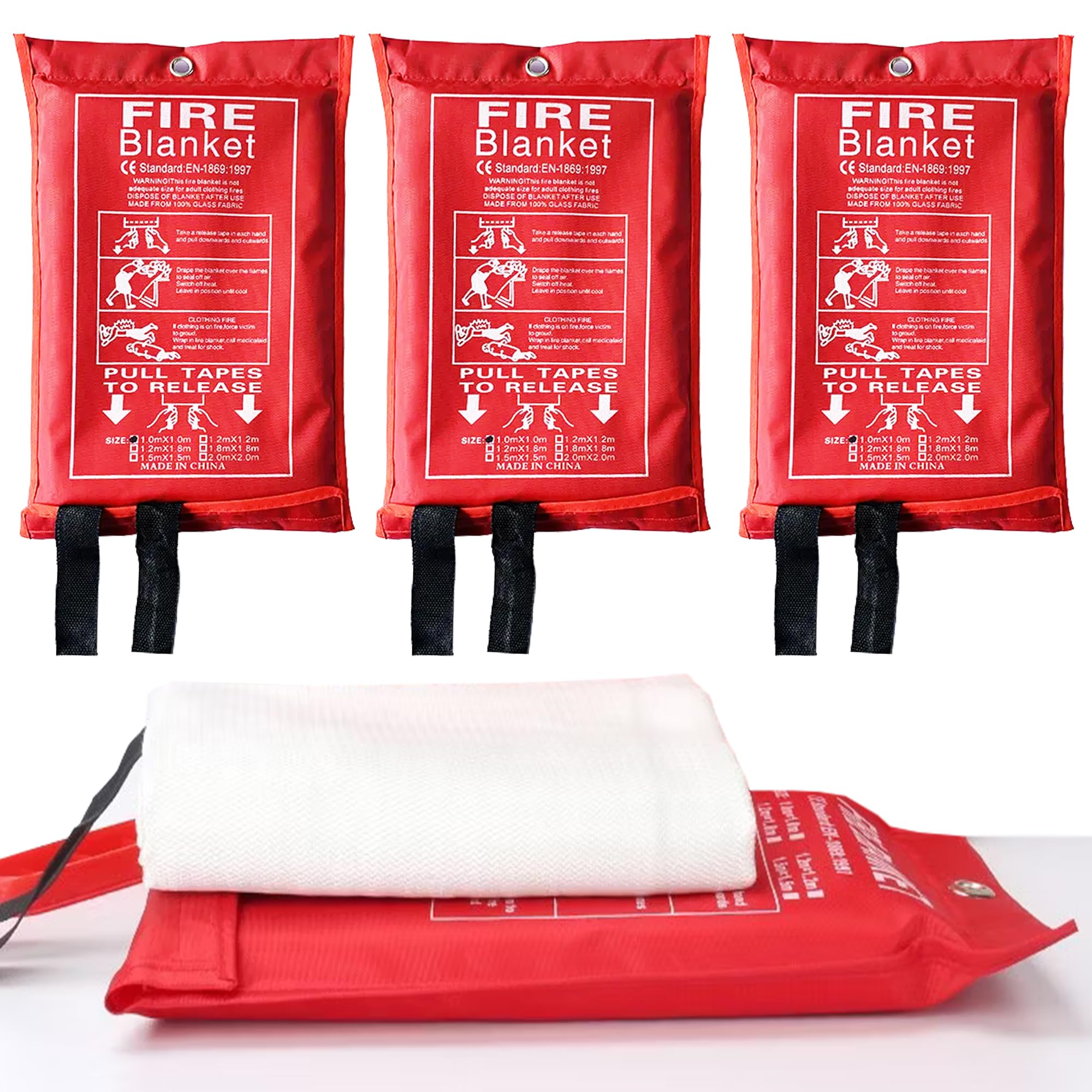 Emergency Fire Blankets for Home, Fiberglass Fire Resistant 1m x 1m Blanket Soft Case, Kitchen Fire Blanket, Fire Safety Blanket Quick Unfolding With Loops for Home, Office
