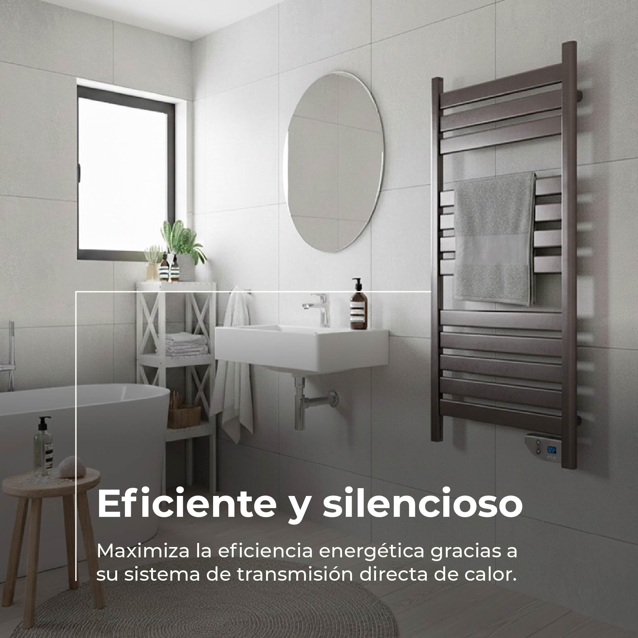 EVVO Toallero Eléctrico C500 Acero, 450W, hasta 8 m2, Bajo Consumo, Silencioso, Seguridad Sobrecalentamiento, Incluye Kit de Instalación, Antisalpicaduras, Temporizador 2 Horas (Acero)