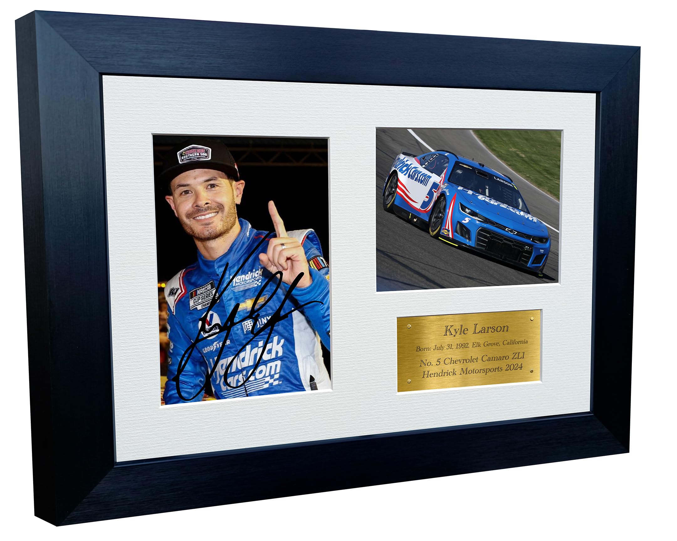 Kitbags & Lockers 12x8 A4 Kyle Larson 2024 NASCAR No. 5 Chevrolet Camaro ZL1 Hendrick Motorsports Signed Autographed Signature Photo Photograph Picture Frame Poster Gift G, Black